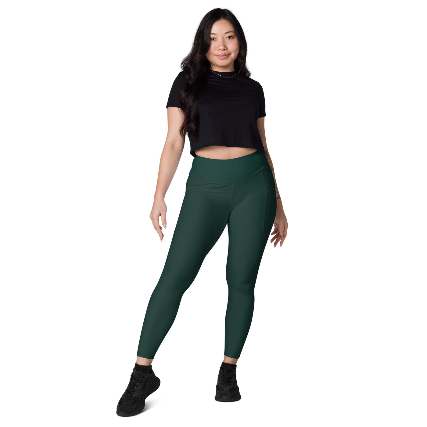 Women's-high-waisted-green-leggings-with-pockets