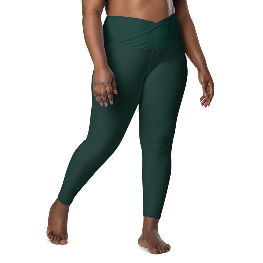 Women's-high-waisted-green-crossover-leggings-with-pockets