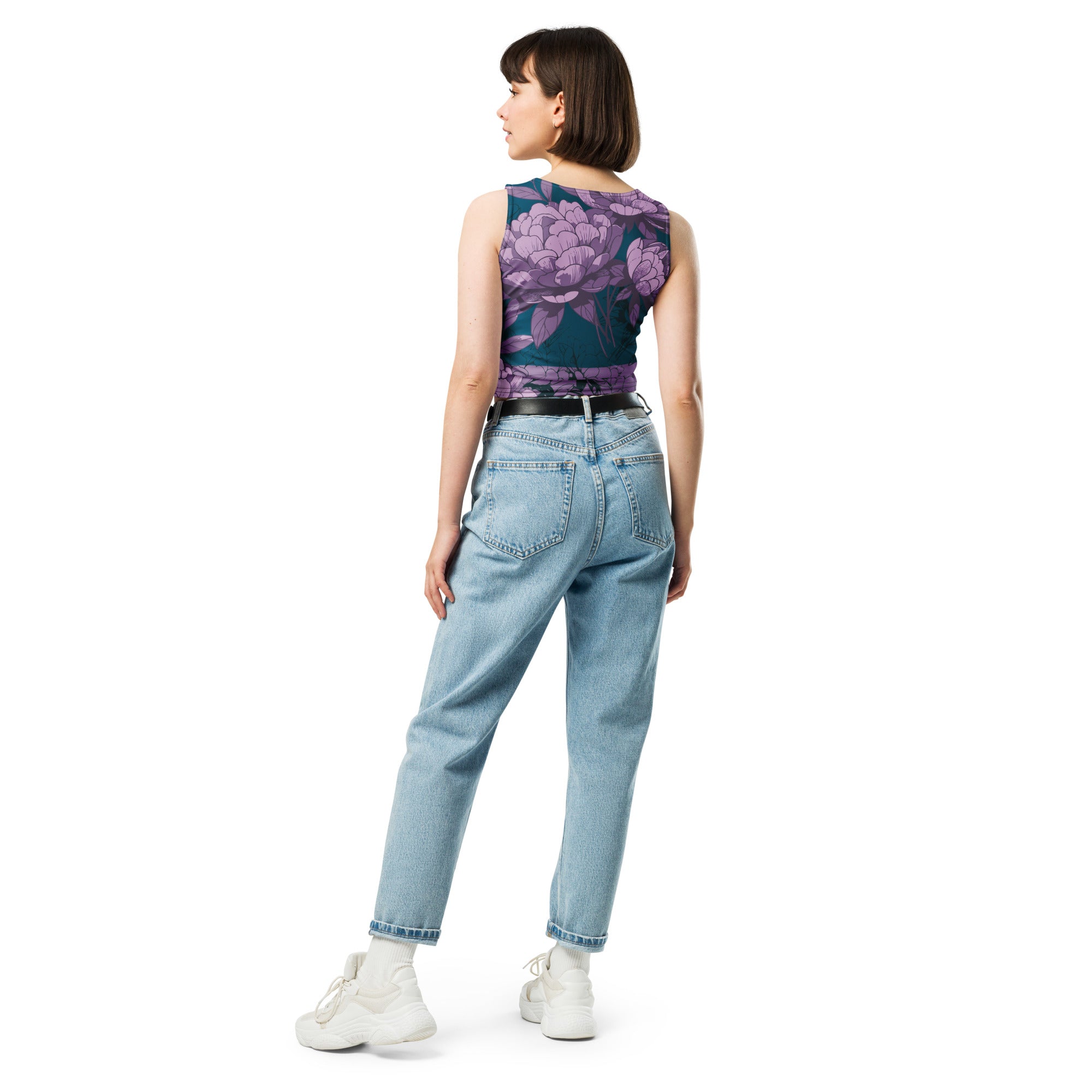 Women's-moisture-wicking-blue-floral-crop-top