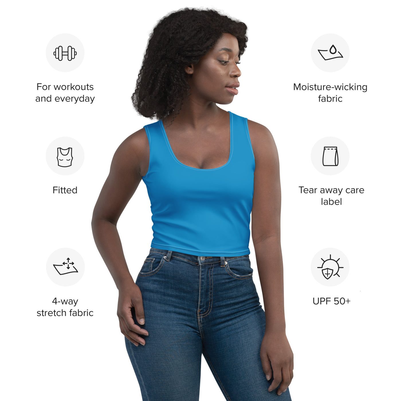 Women's-moisture-wicking-blue-crop-top