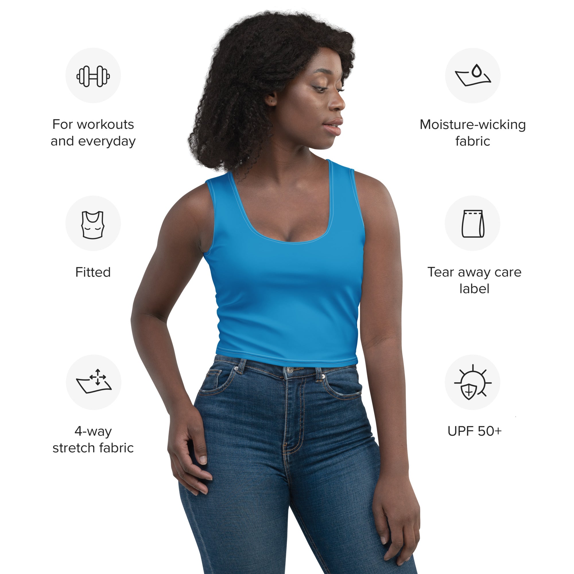 Women's-moisture-wicking-blue-crop-top