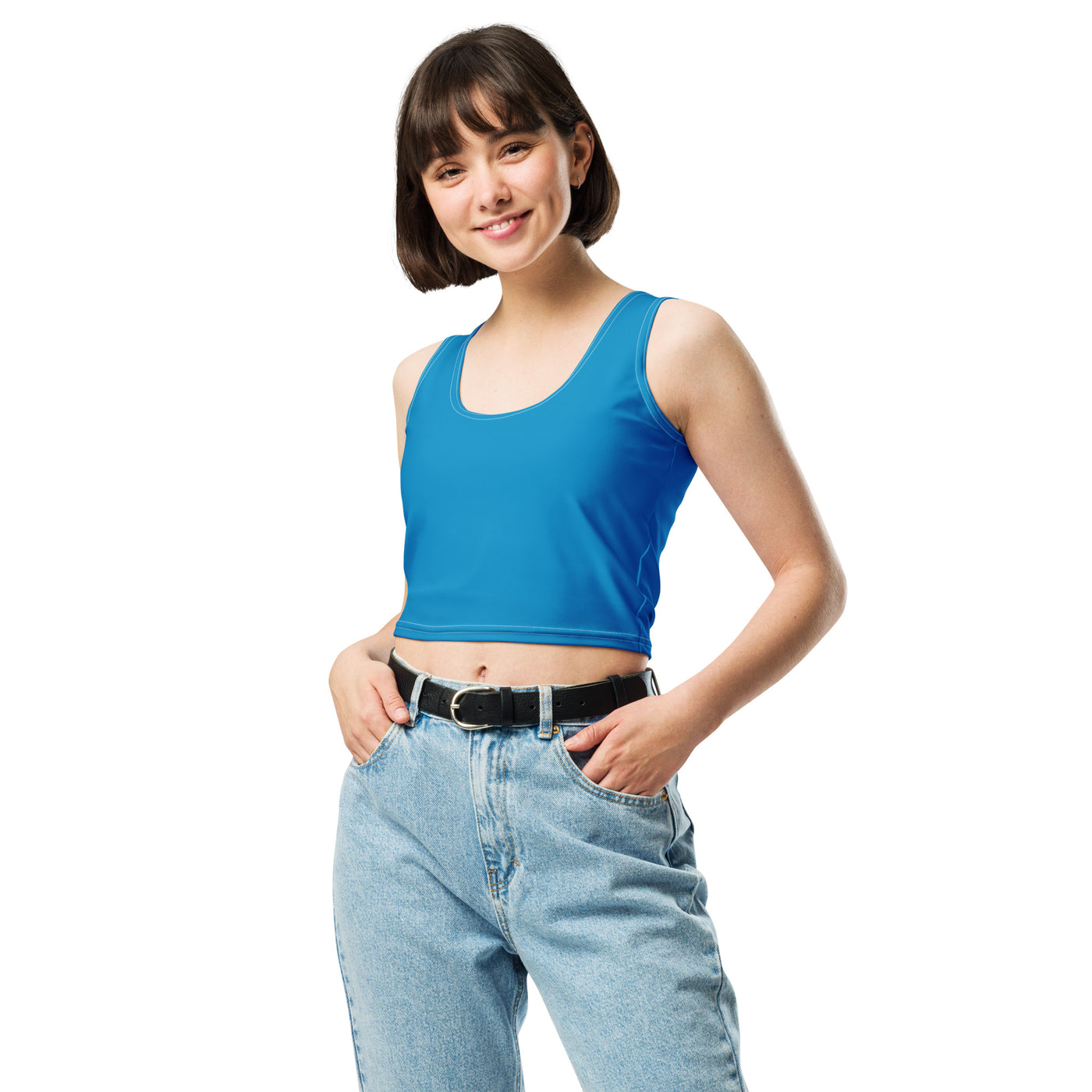 Women's-moisture-wicking-blue-crop-top