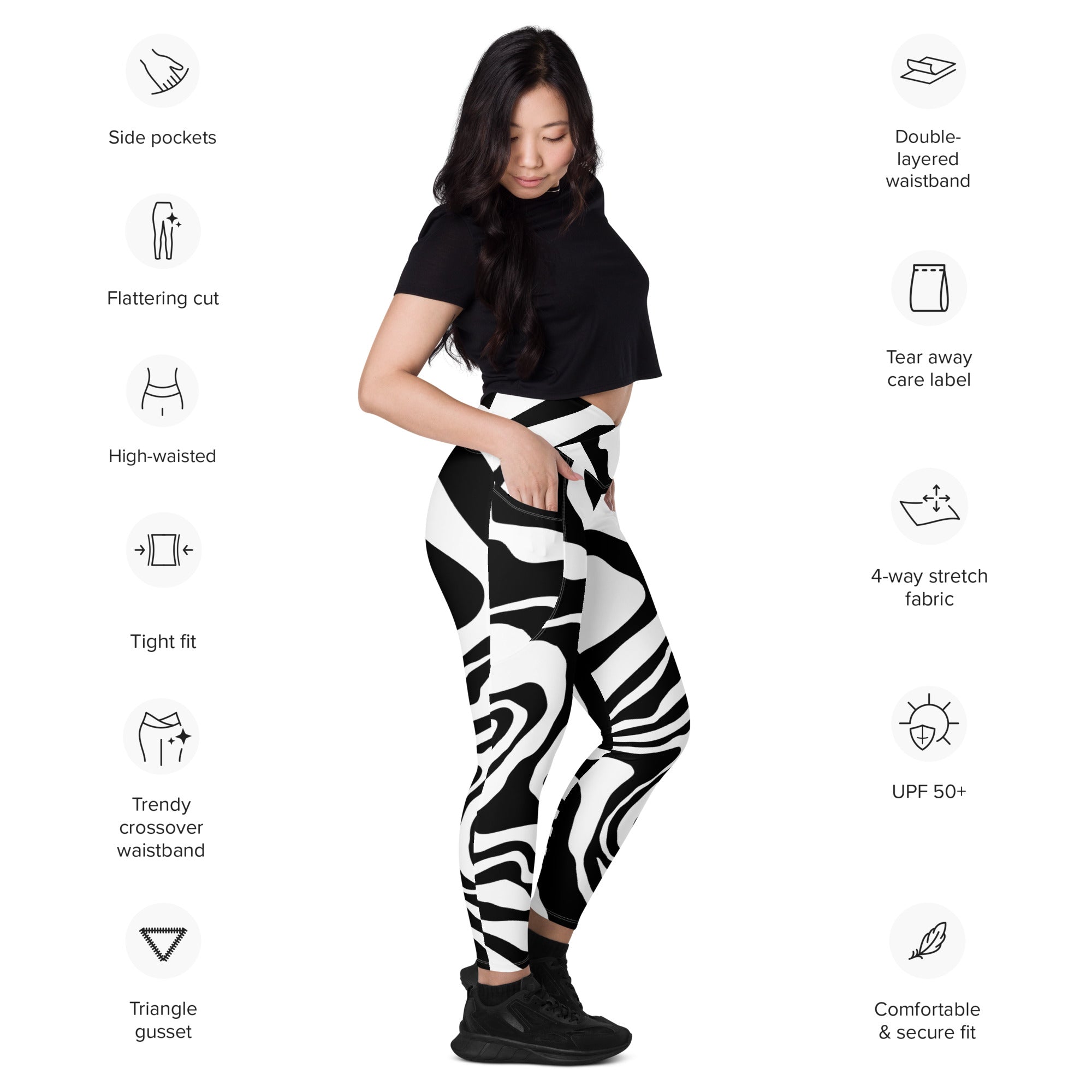 Abstract Crossover Leggings with Pockets
