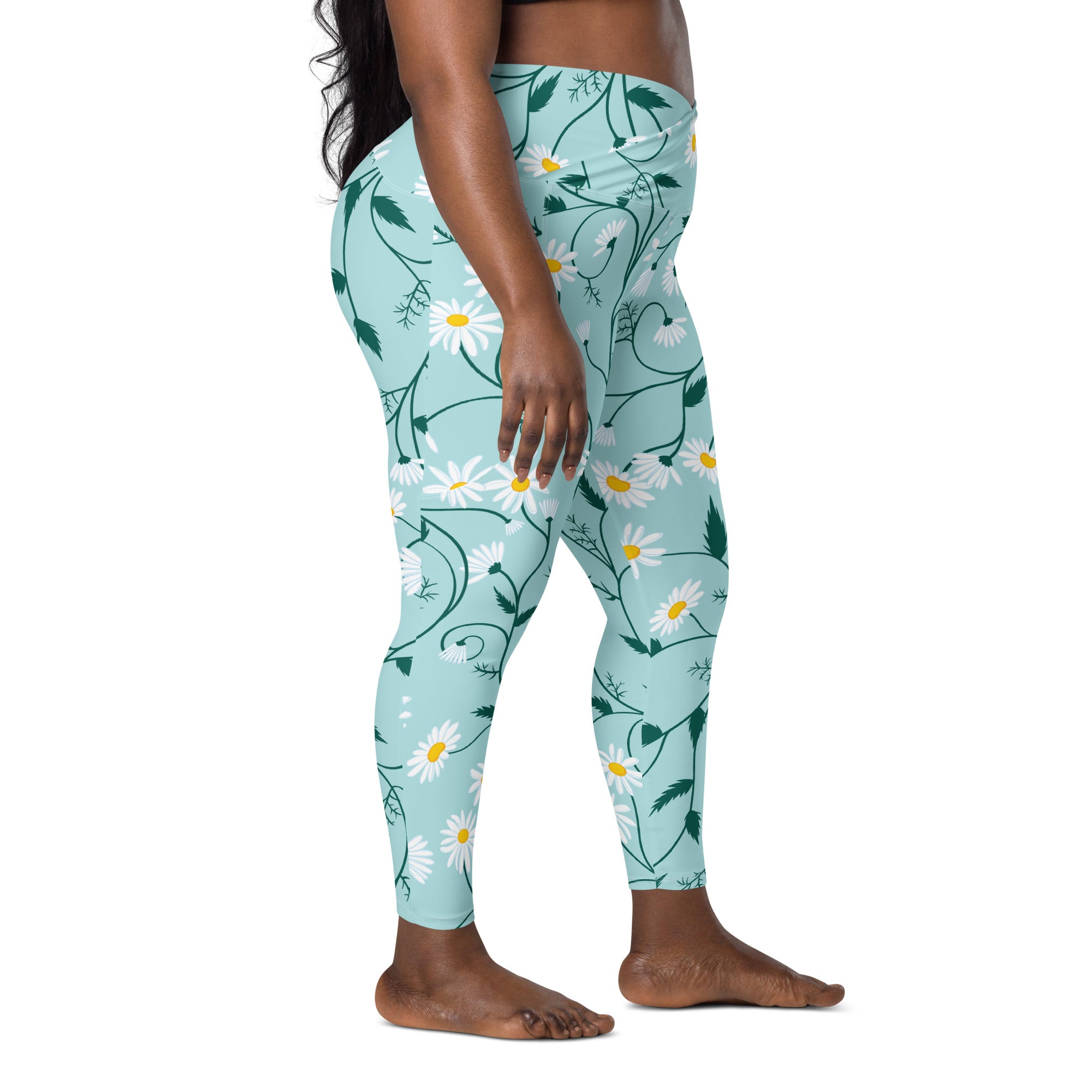 Daisy Bloom Plus Size Crossover Leggings with Pockets