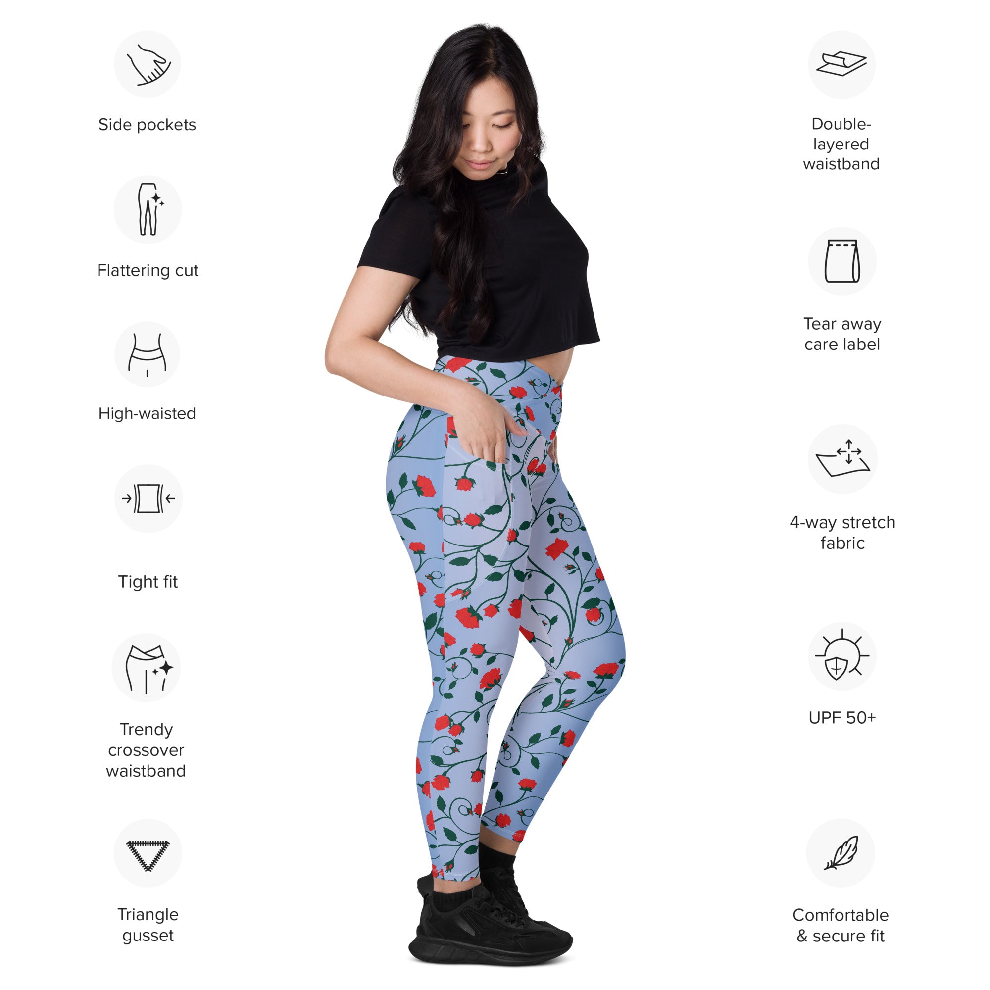 Women's-high-waisted-blue-floral-crossover-leggings-with-pockets