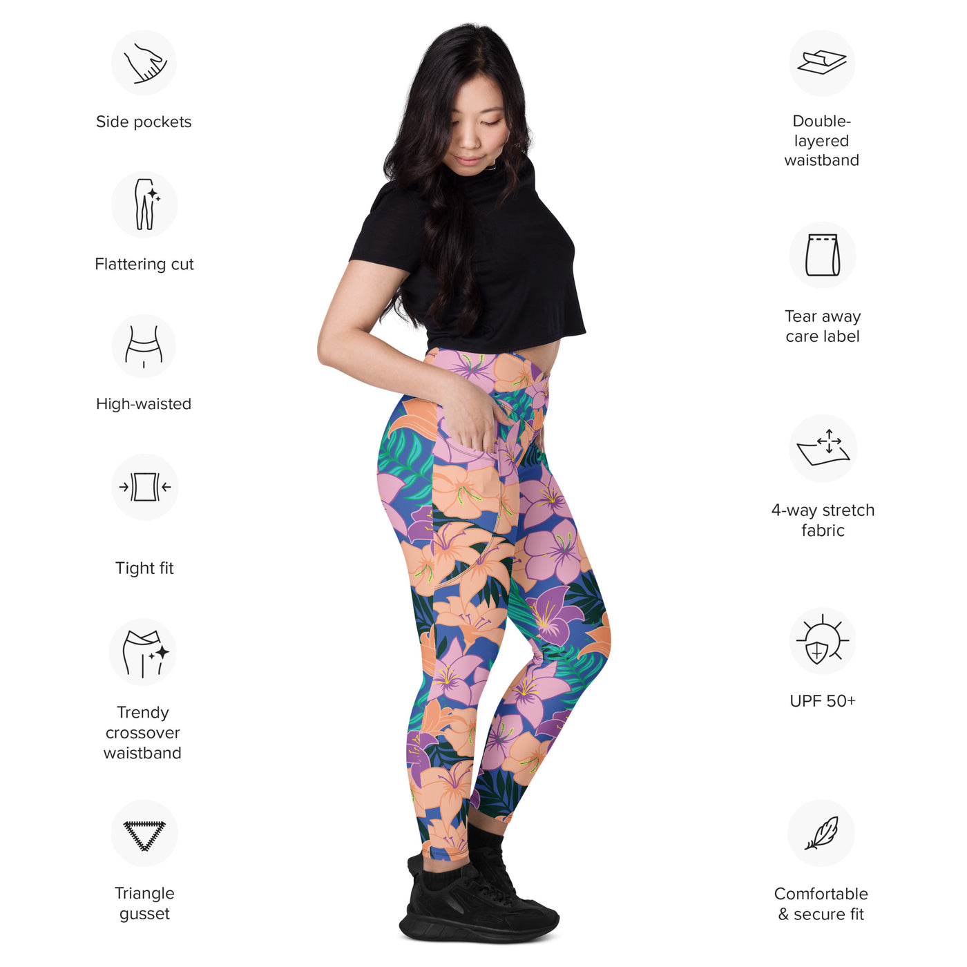 Women's-high-waisted-blue-floral-crossover-leggings-with-pockets