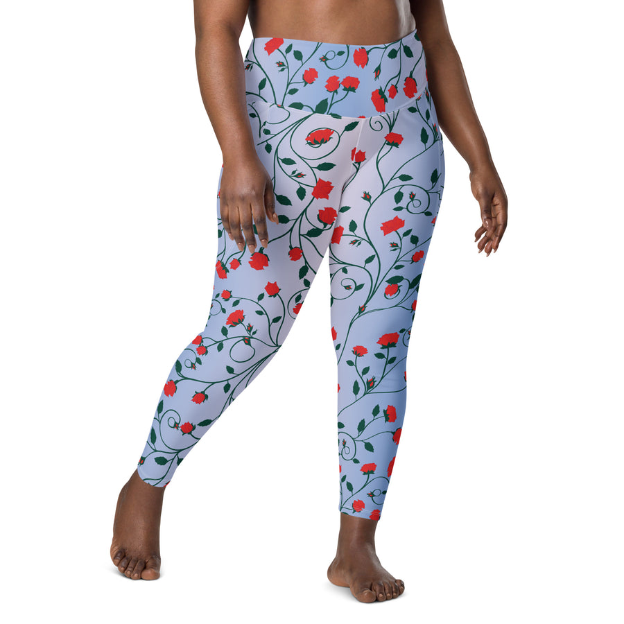 Women's-high-waisted-blue-floral-leggings-with-pockets