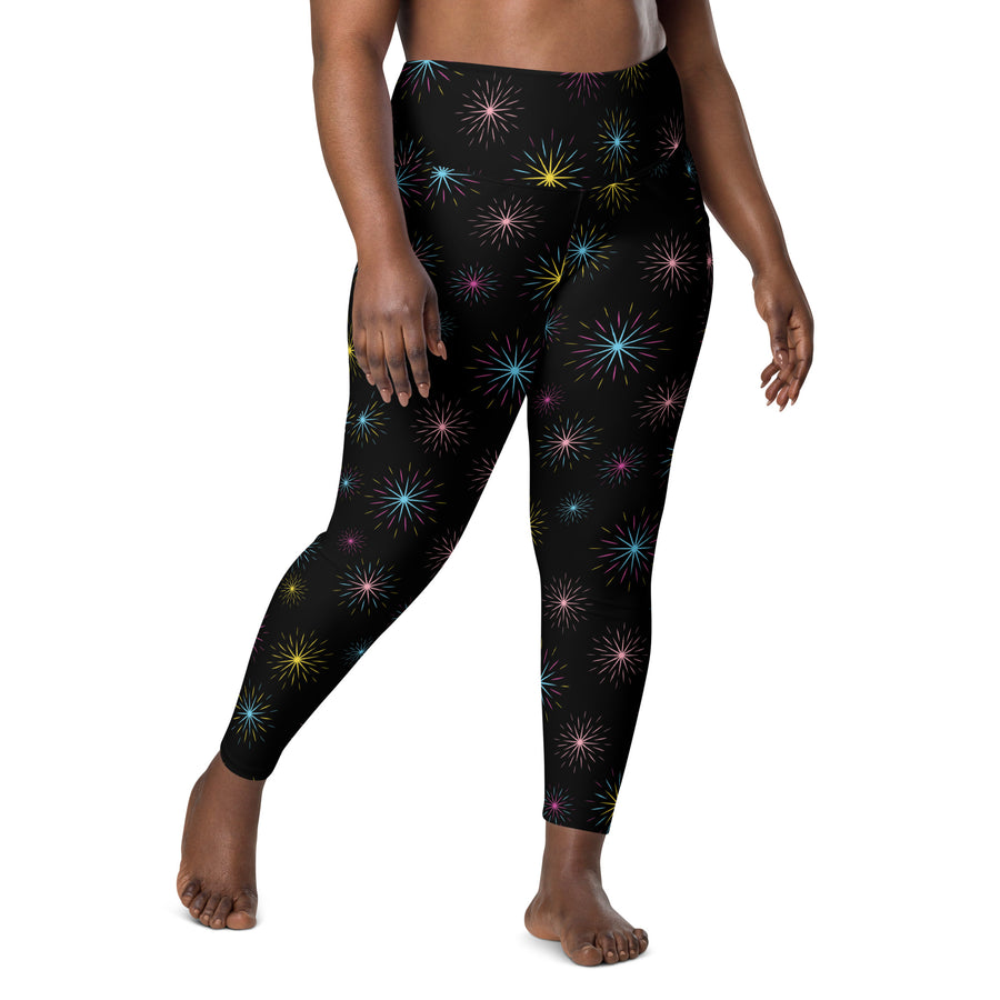 Women's-high-waisted-black-multicolor-starburts-leggings-with-pockets