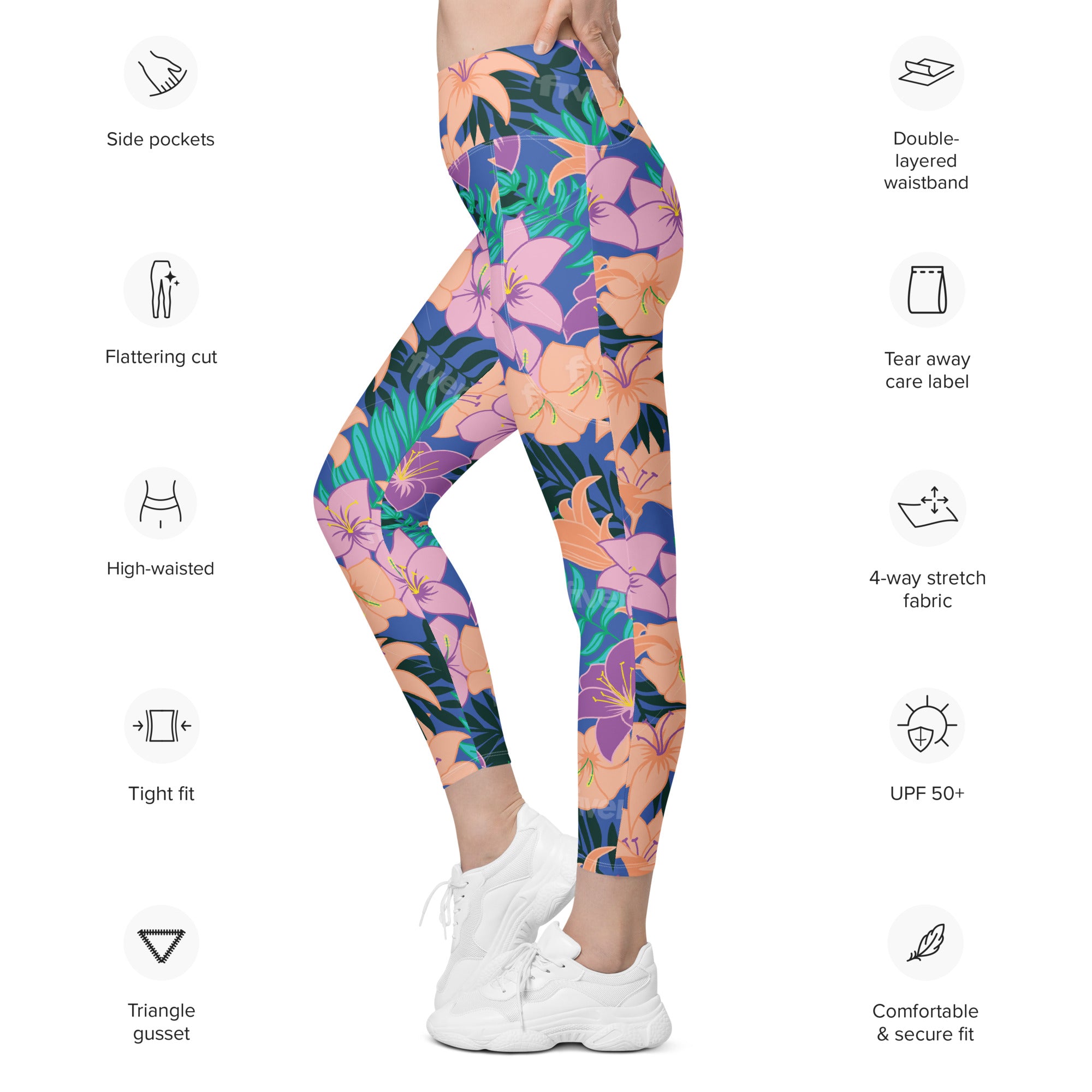 Women's-high-waisted-blue-floral-leggings-with-pockets