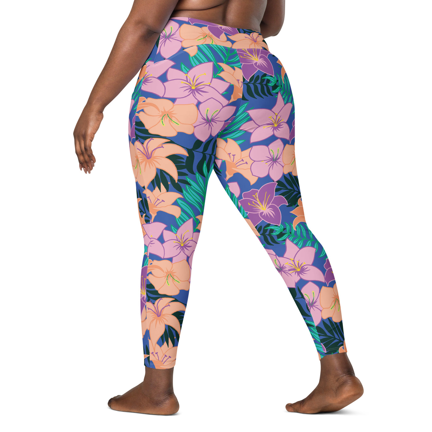 Women's-high-waisted-blue-floral-leggings-with-pockets