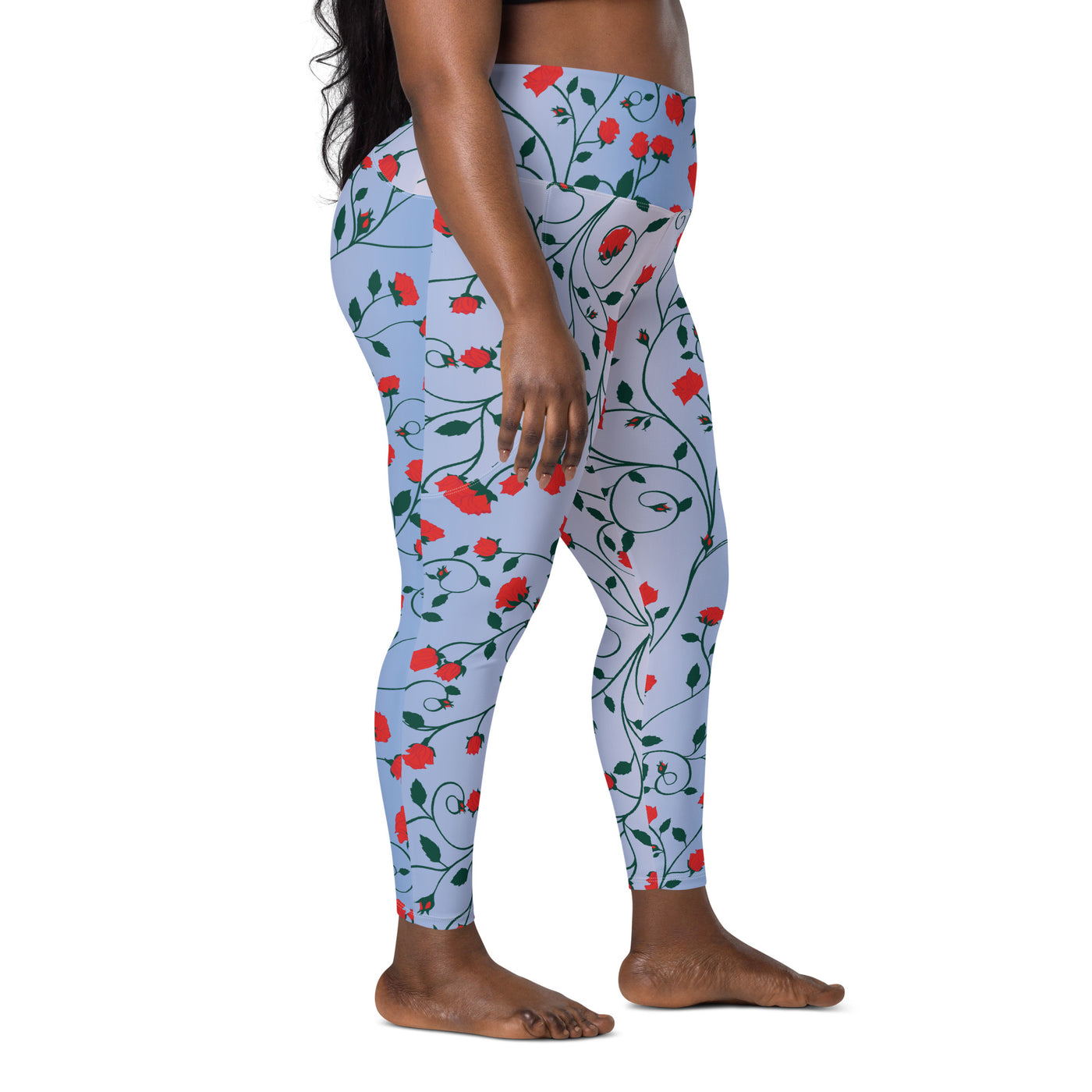 Rose Bloom Plus Size Leggings with Pockets