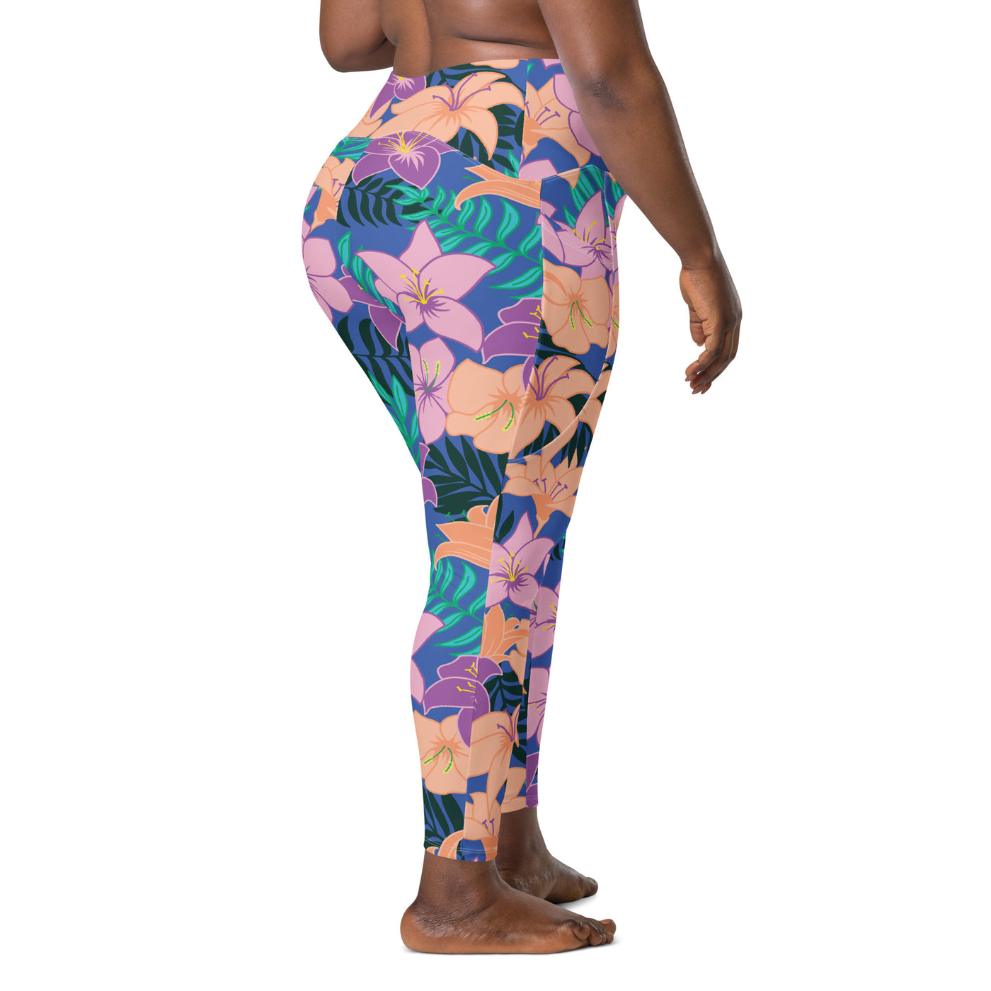 Women's-high-waisted-blue-floral-leggings-with-pockets