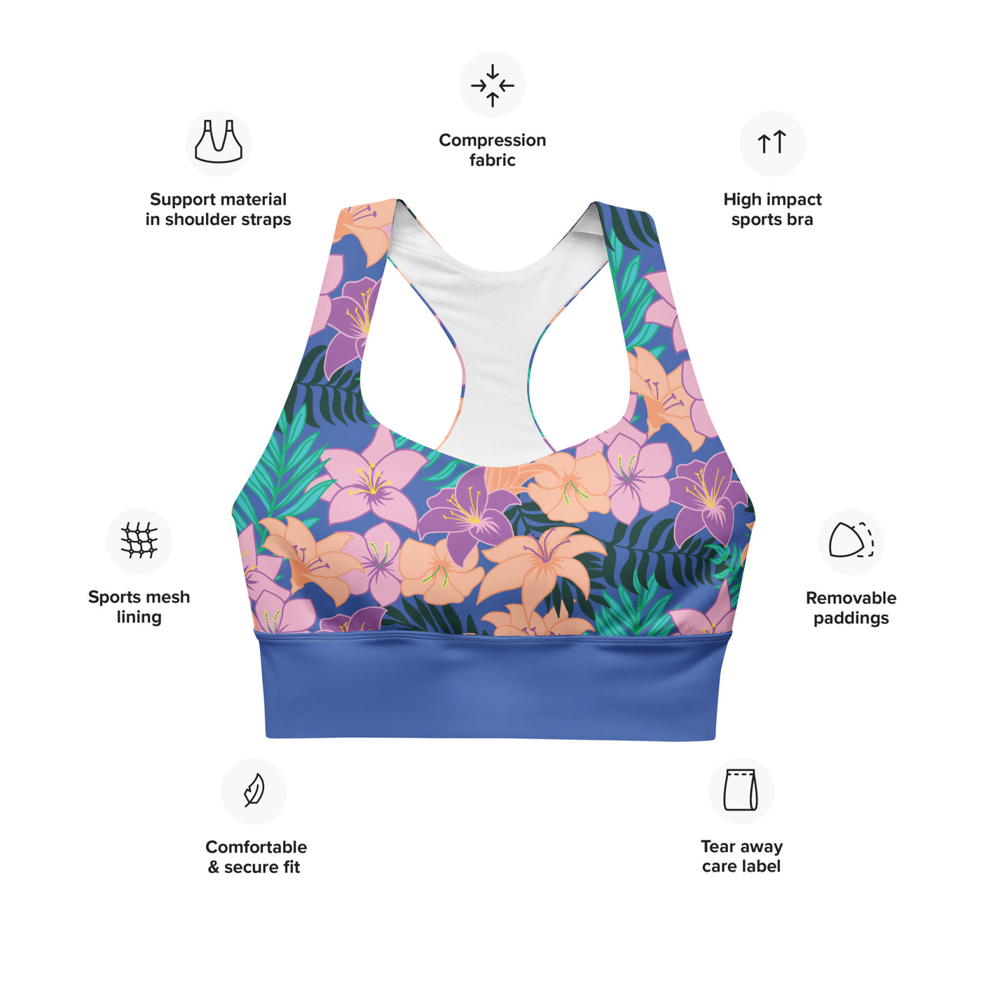 Women's-maximum-support-blue-floral-sports-bra