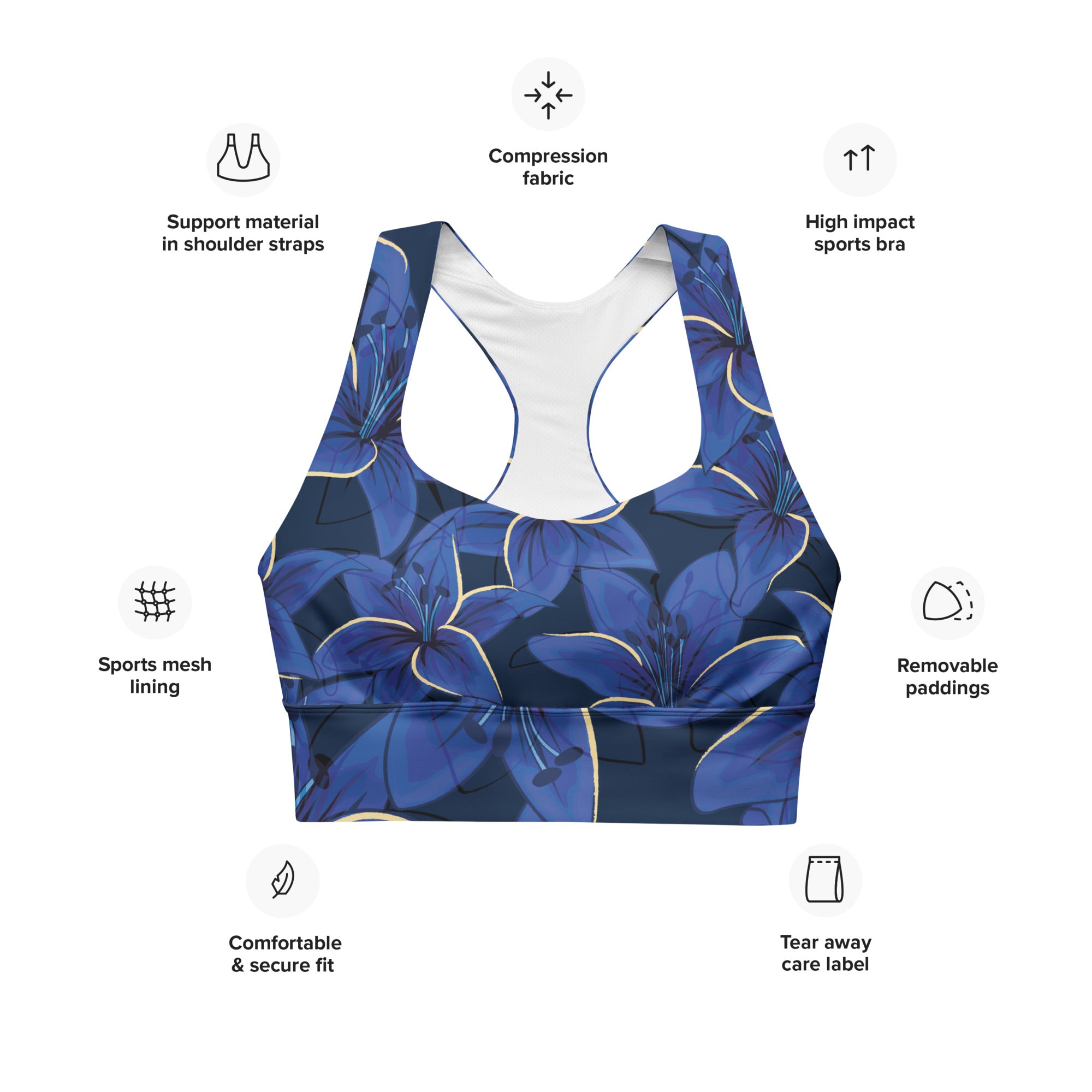 Women's-maximum-support-navy-blue-floral-sports-bra