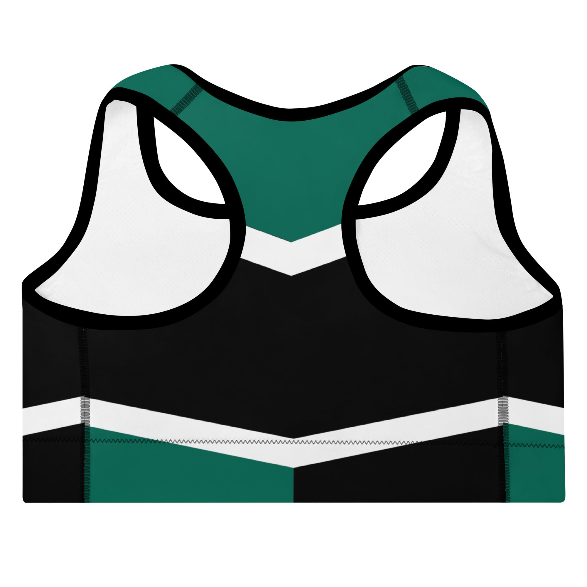 Women's-medium-support-black-with-green-and-white-geometric-sports-bra