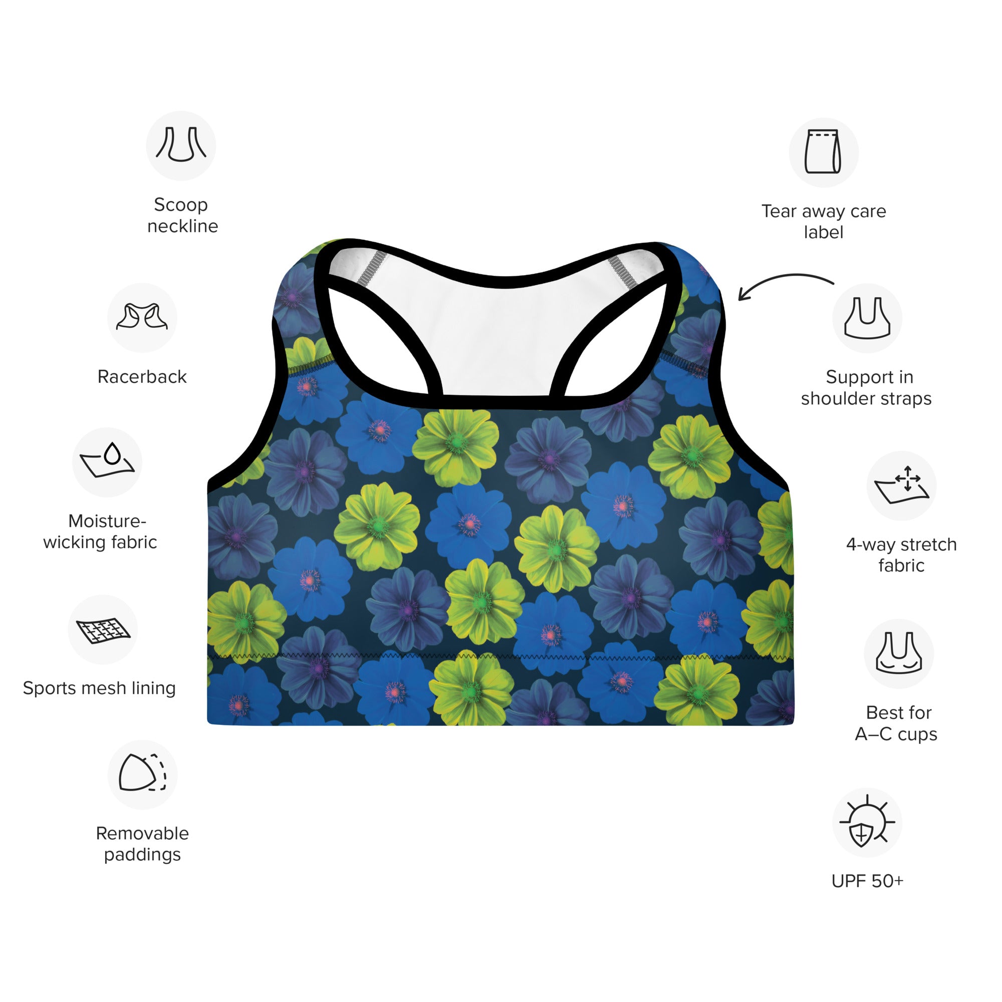 Women's-medium-support-navy-blue-floral-sports-bra