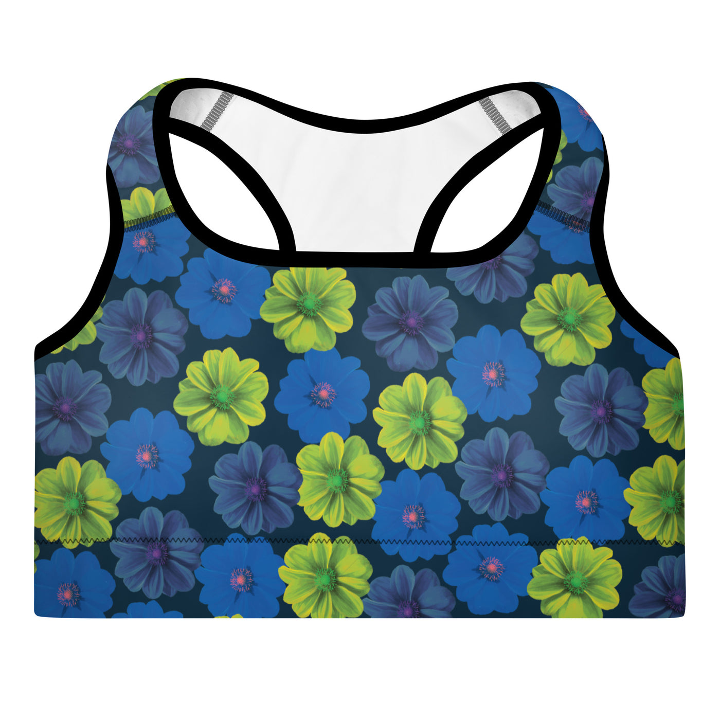 Women's-medium-support-navy-blue-floral-sports-bra