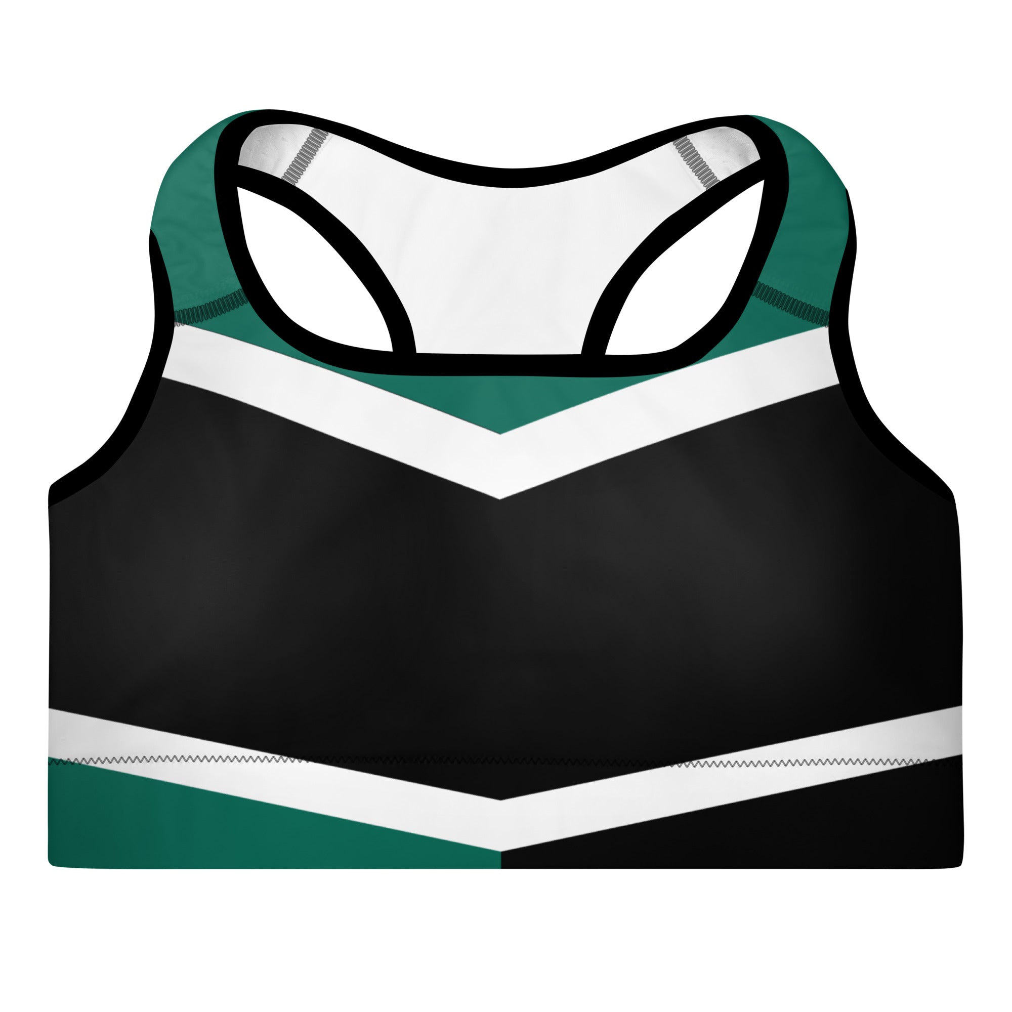 Women's-medium-support-black-with-green-and-white-geometric-sports-bra