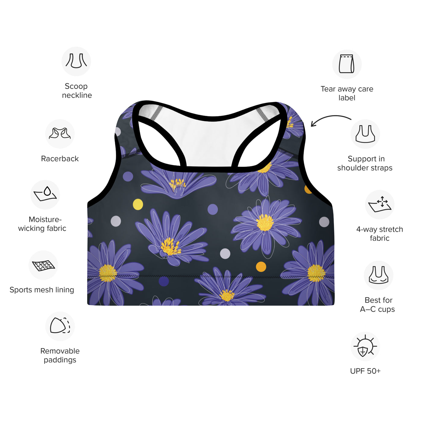 Women's-medium-support-black-floral-sports-bra