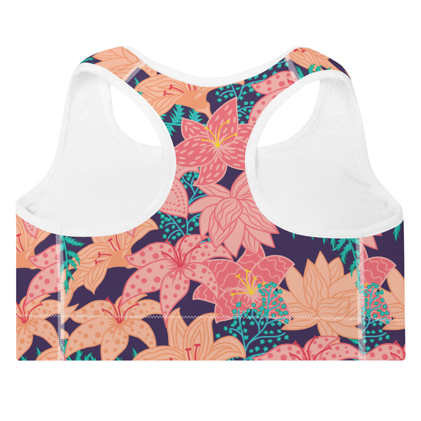 Women's-medium-support-navy-blue-floral-sports-bra