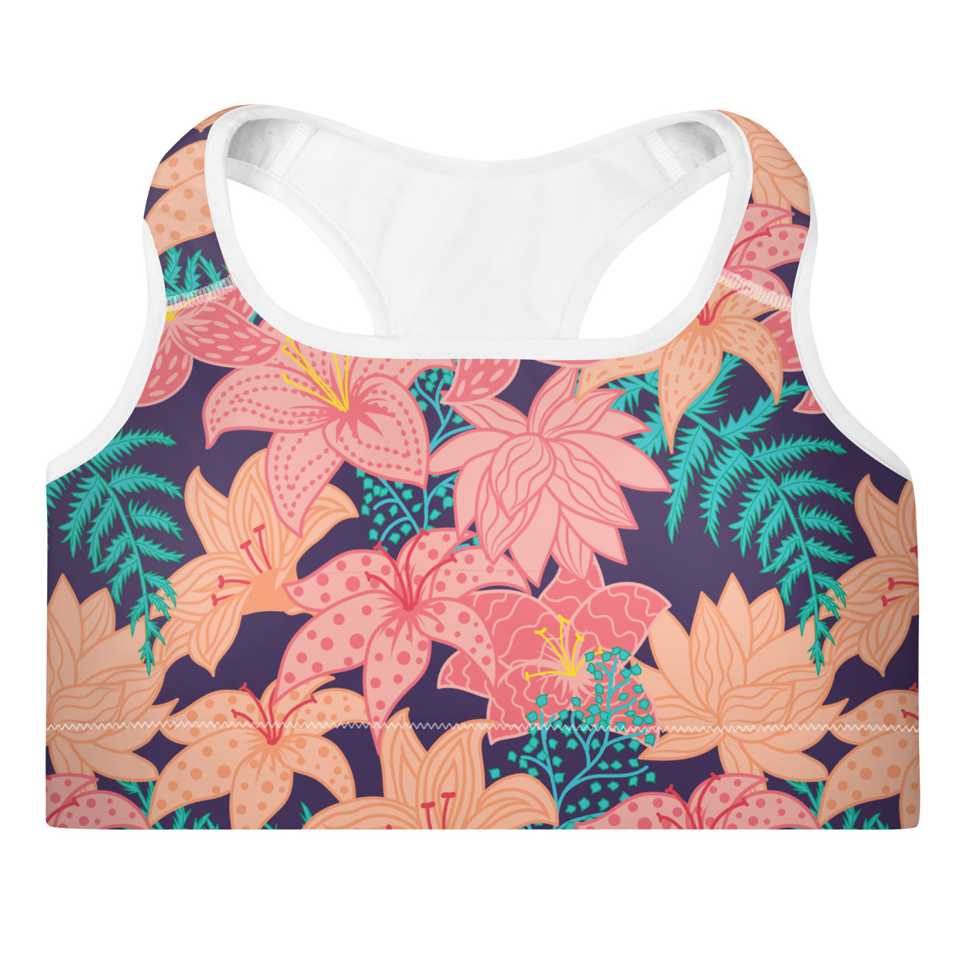 Women's-medium-support-navy-blue-floral-sports-bra