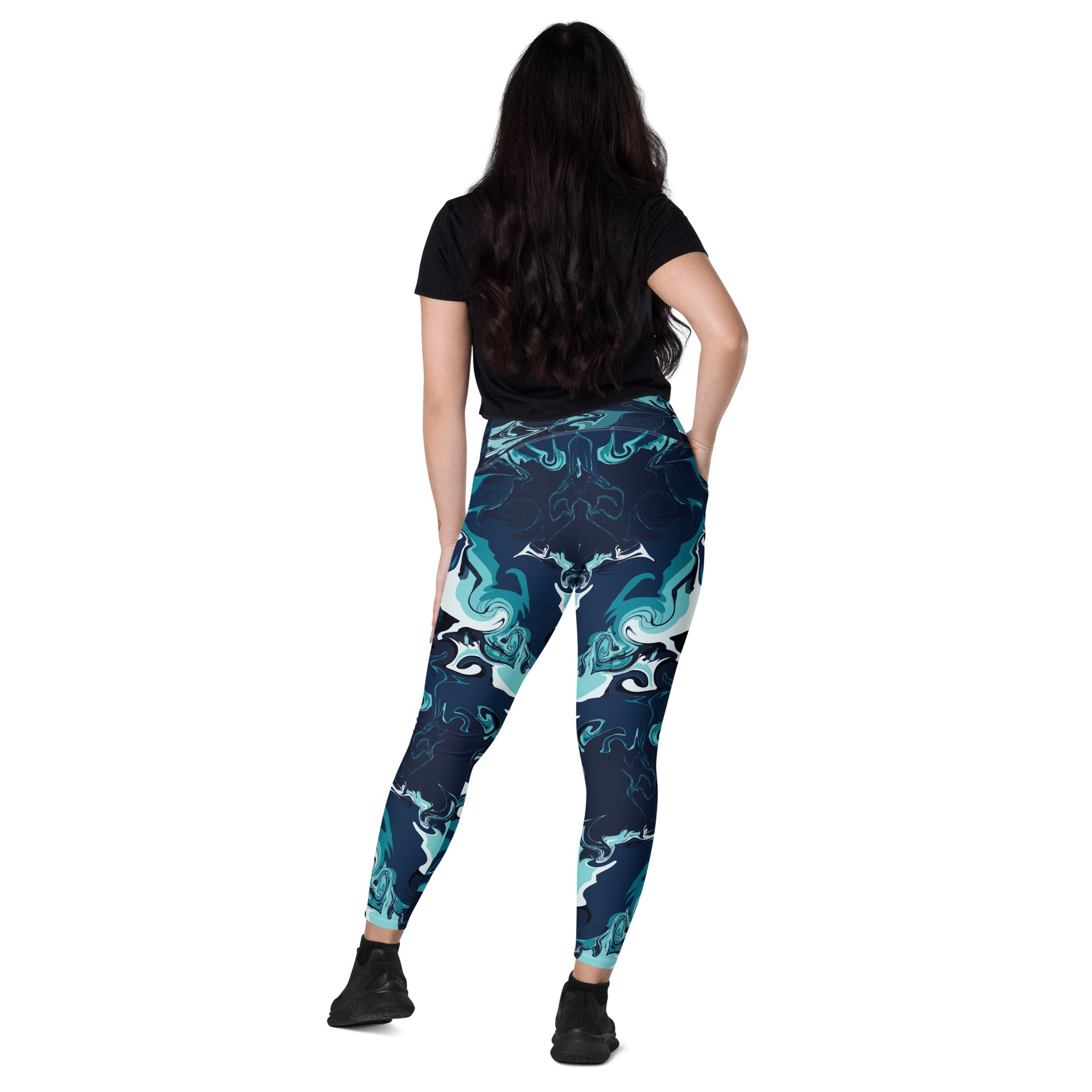 Women's-high-waisted-blue-multicolor-crossover-leggings-with-pockets