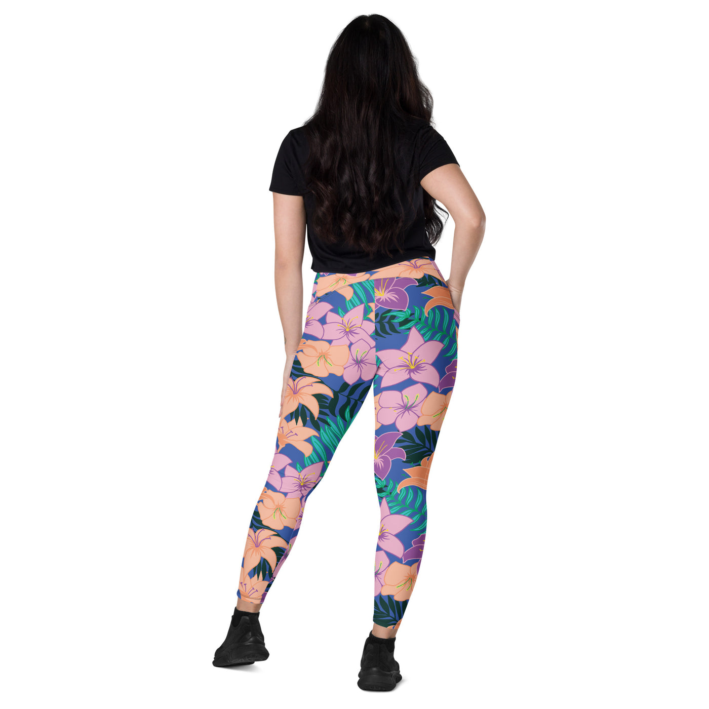 Women's-high-waisted-blue-floral-crossover-leggings-with-pockets