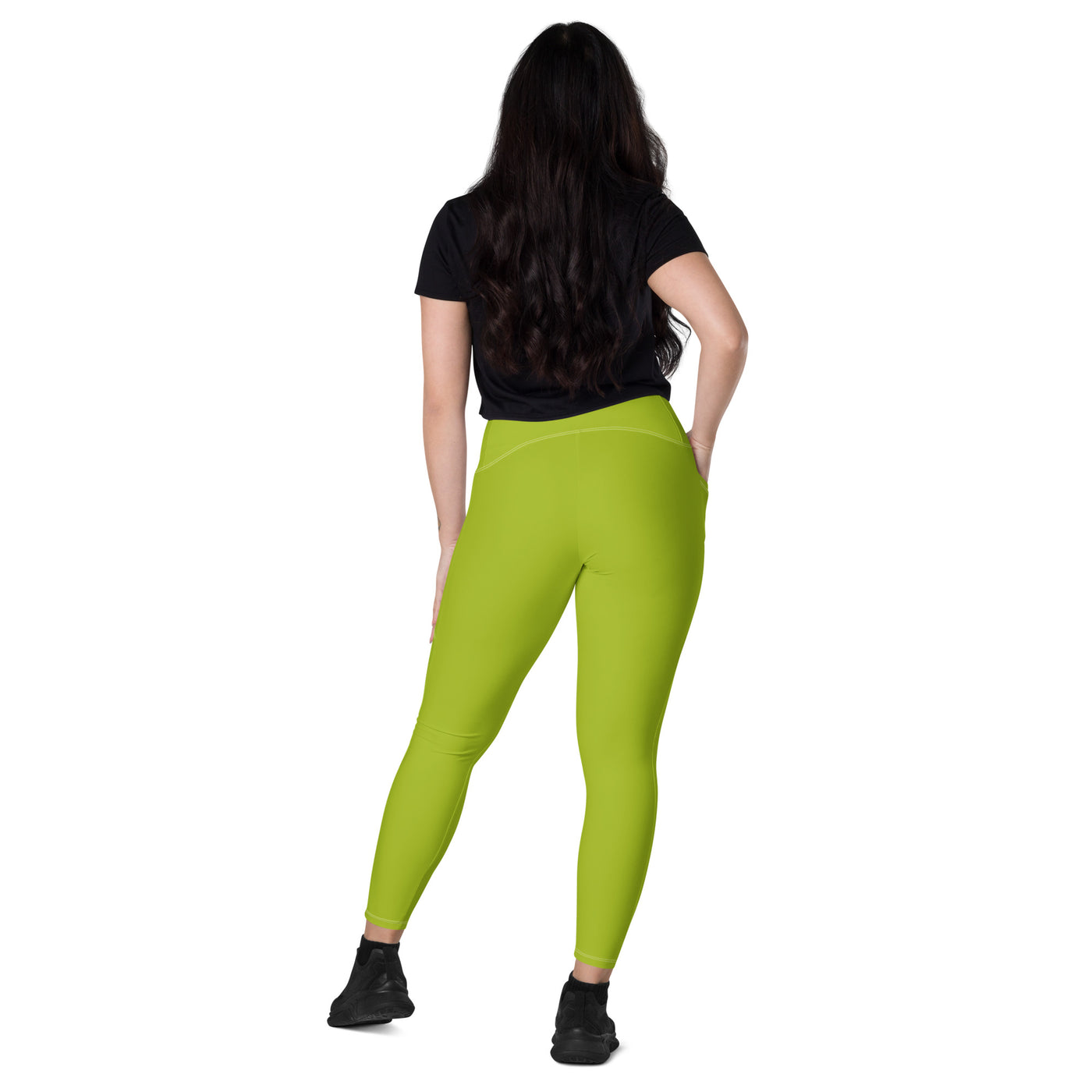 Women's-high-waisted-green-crossover-leggings-with-pockets