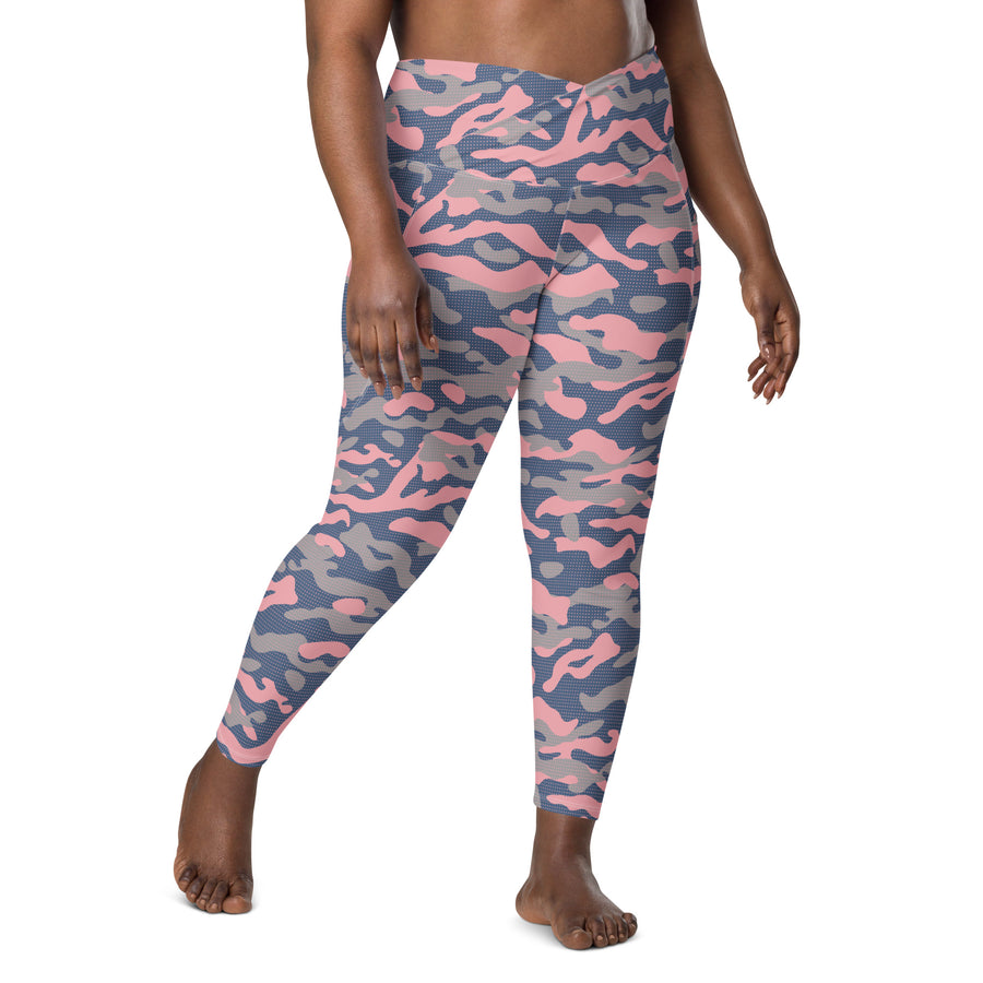 Women's-high-waisted-pink-camo-crossover-leggings-with-pockets