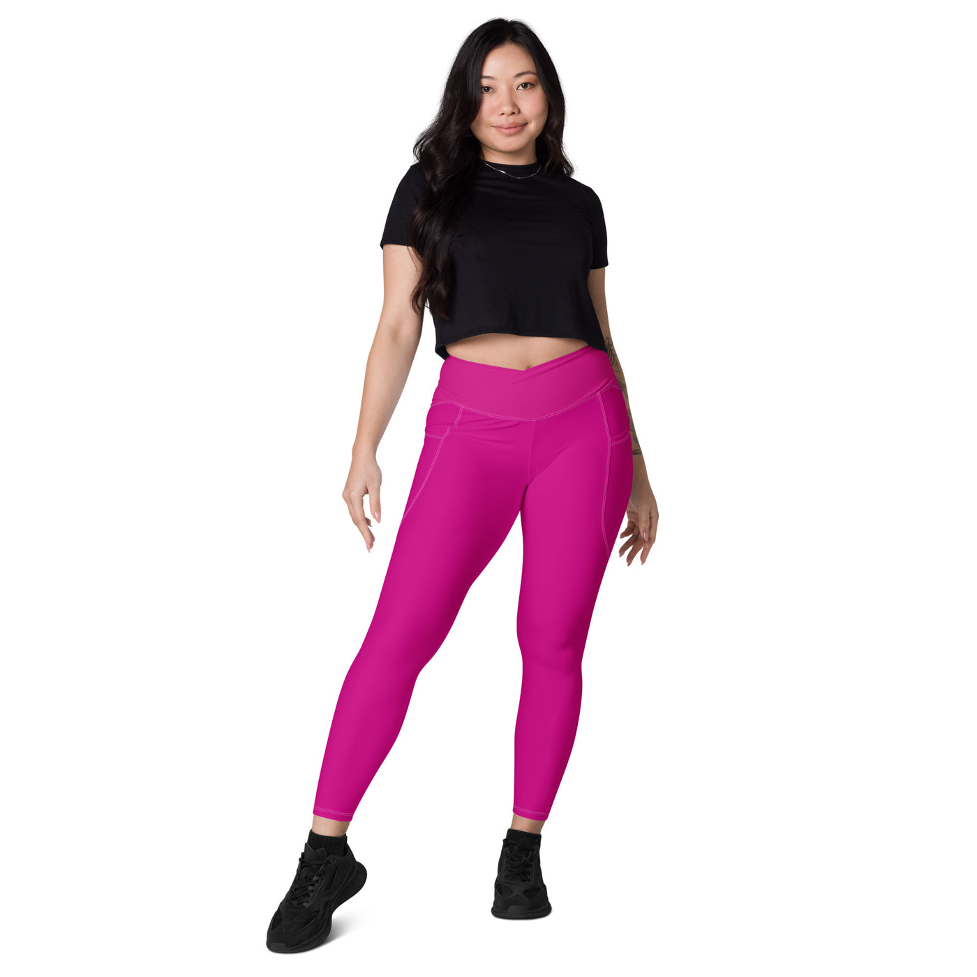 Women's-high-waisted-pink-crossover-leggings-with-pockets