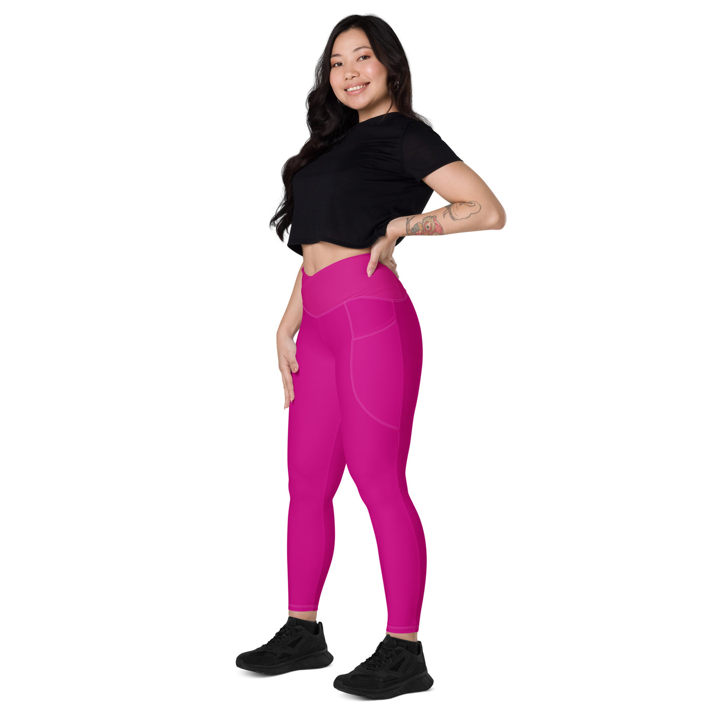 Women's-high-waisted-pink-crossover-leggings-with-pockets