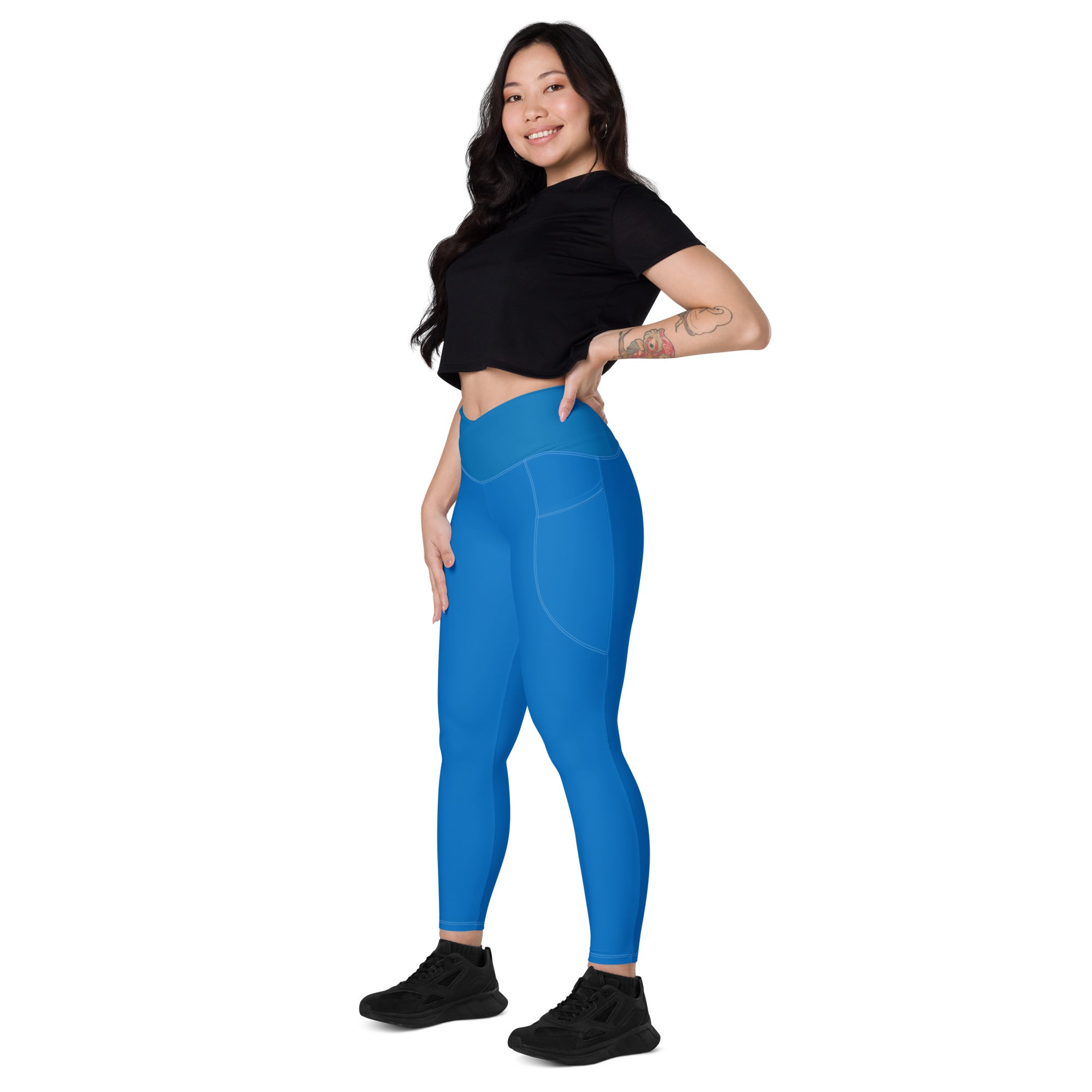 Women's-high-waisted-blue-crossover-leggings-with-pockets