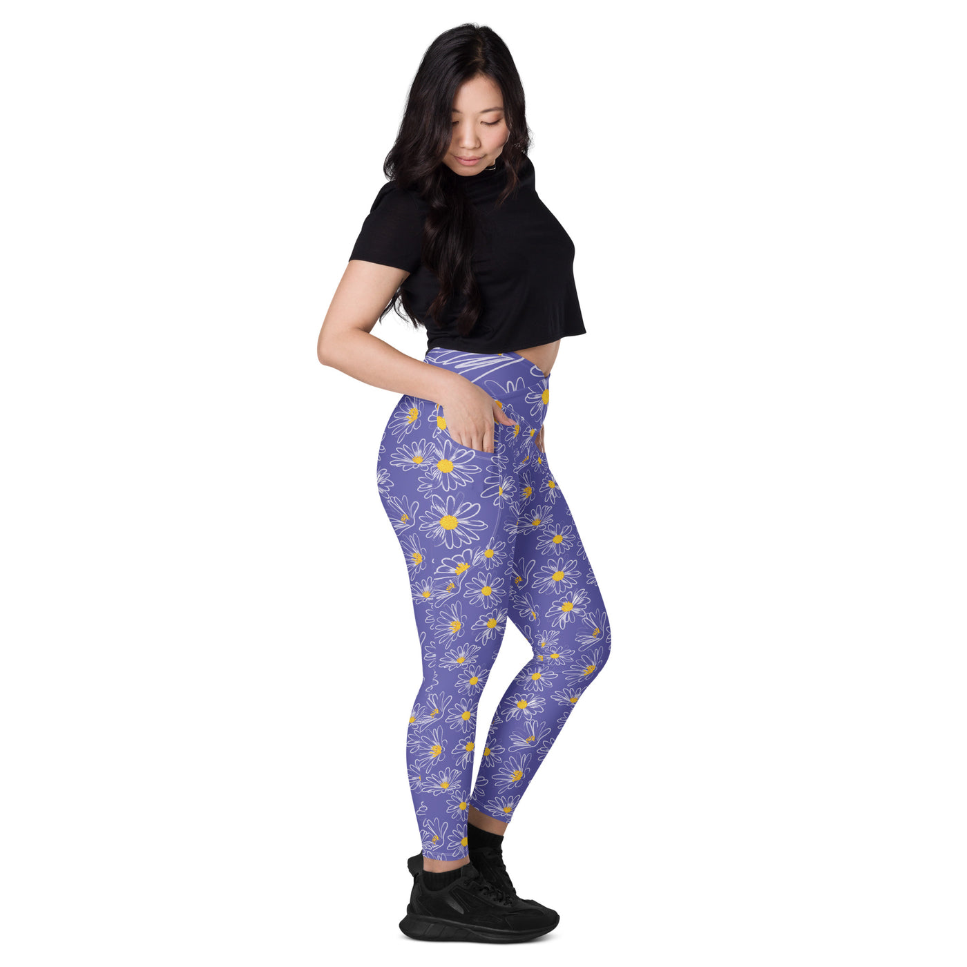 Women's-high-waisted-purple-floral-crossover-leggings-with-pockets