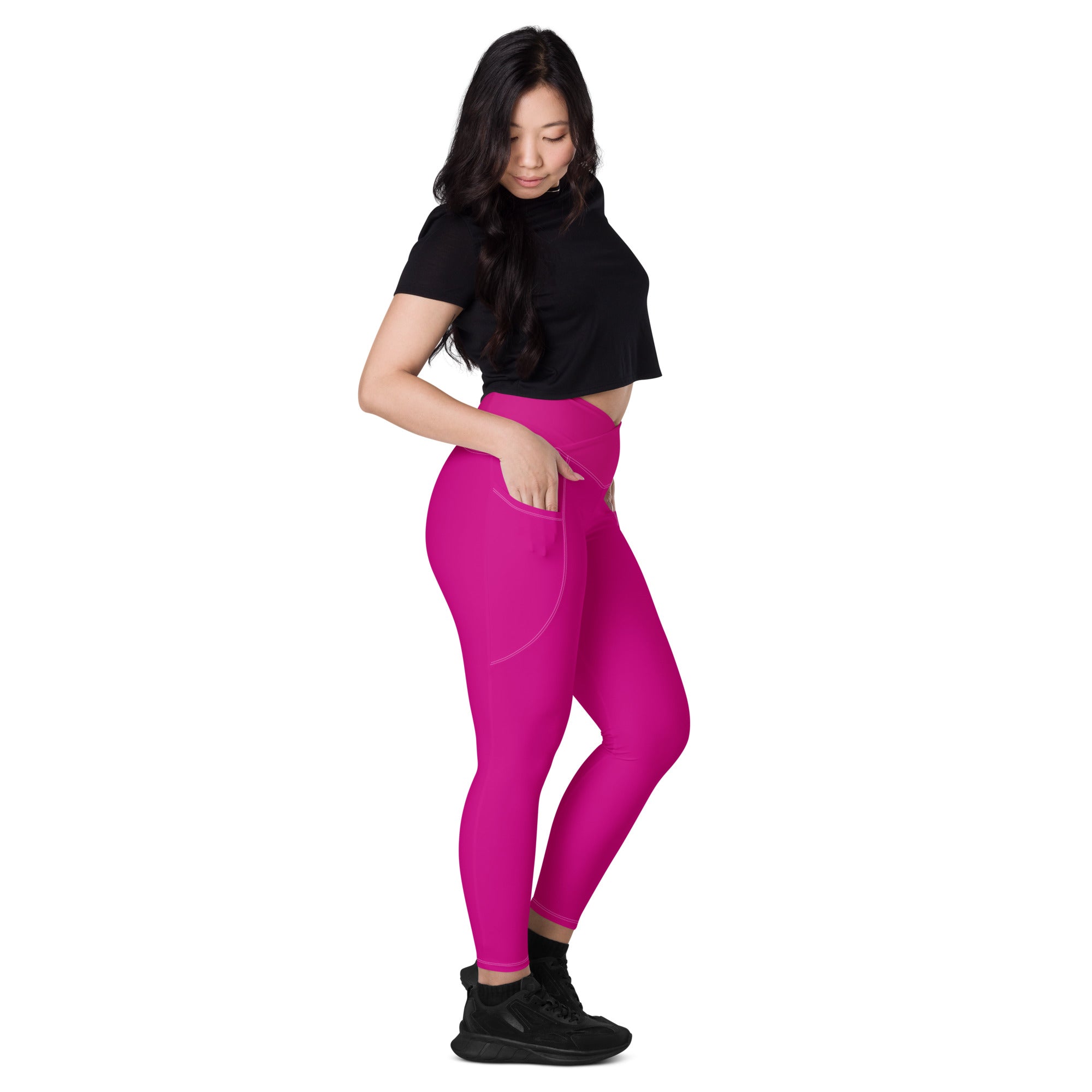 Women's-high-waisted-pink-crossover-leggings-with-pockets