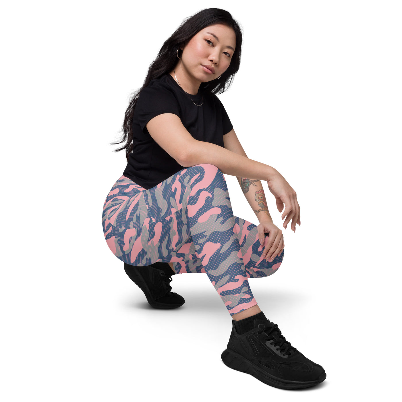 Women's-high-waisted-pink-camo-crossover-leggings-with-pockets