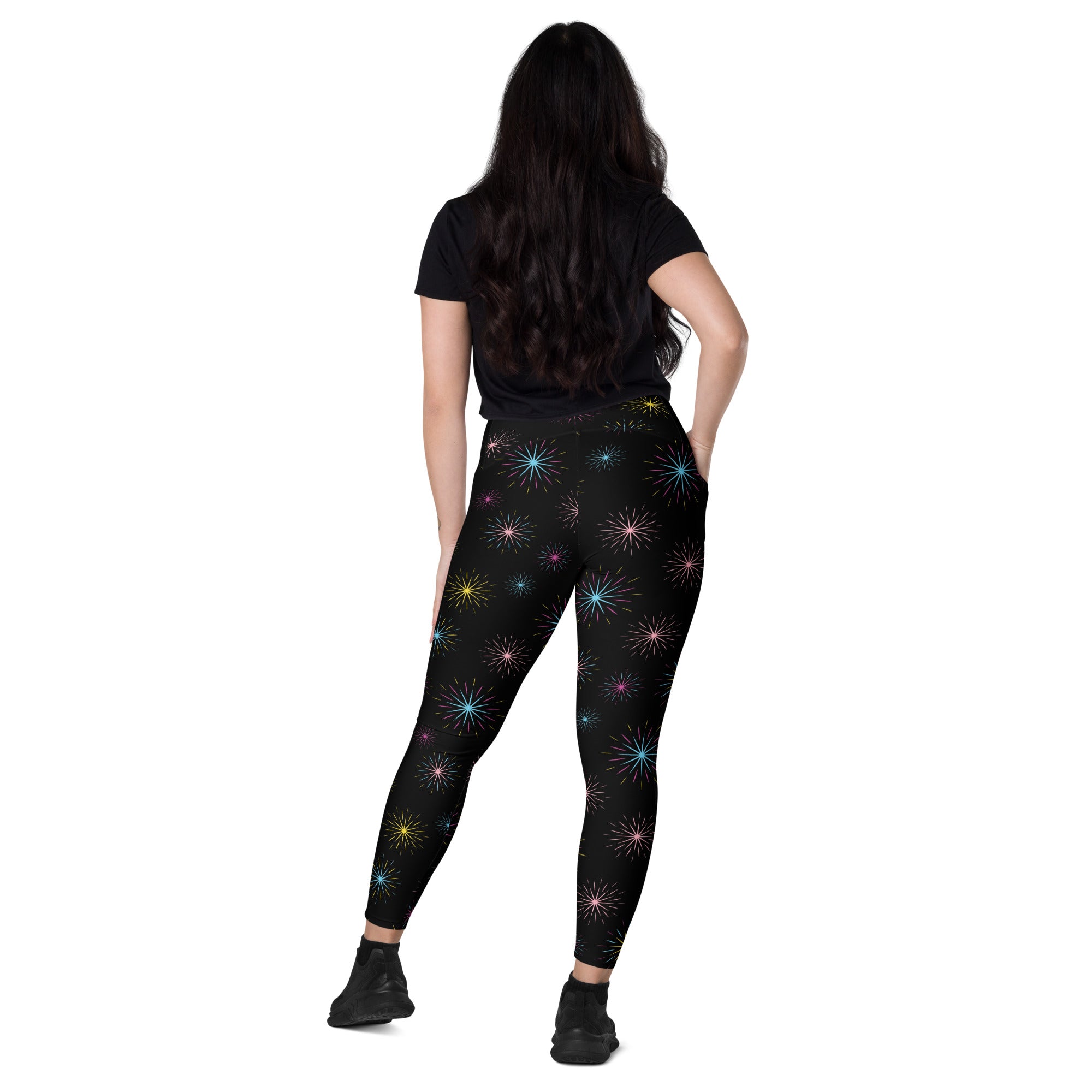 Women's-high-waisted-black-multicolor-starburts-leggings-with-pockets