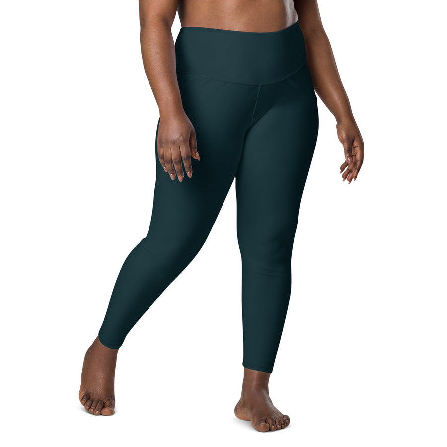 Women's-high-waisted-dark-green-leggings-with-pockets