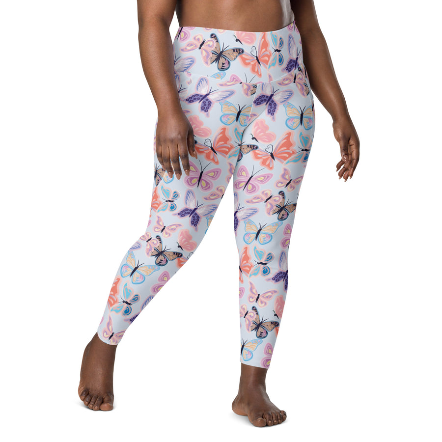 Women's-high high-waisted-butterfly-leggings-with-pockets