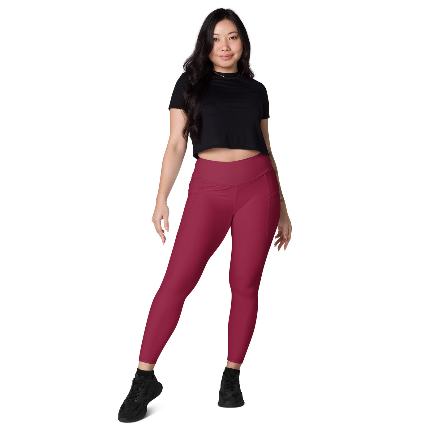 Women's-high-waisted-red-leggings-with-pockets