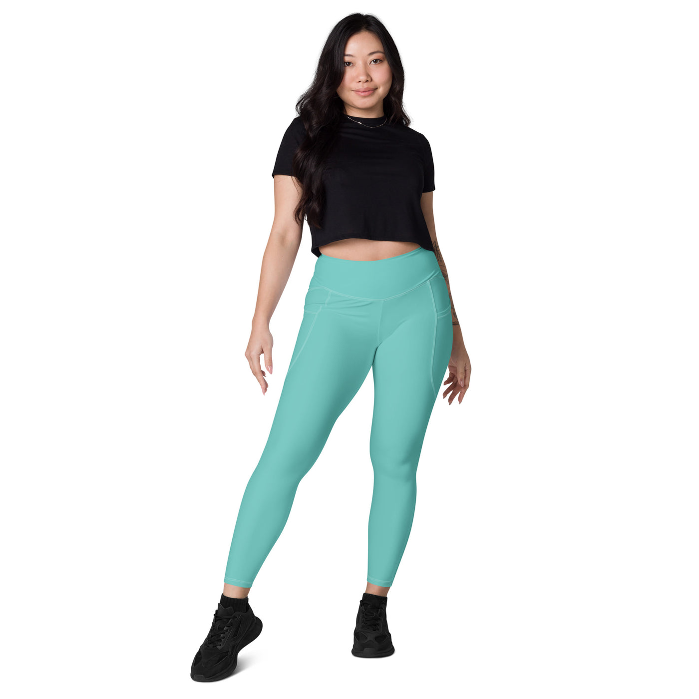 Women's-high-waisted-teal-leggings-with-pockets