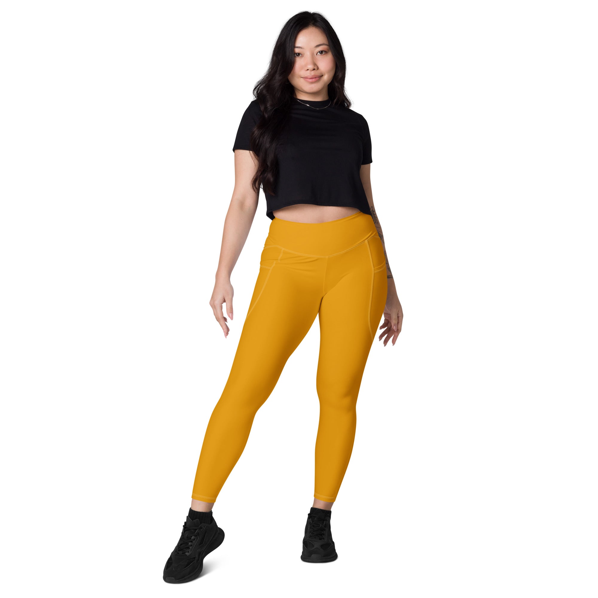 Women's-high-waisted-orange-leggings-with-pockets