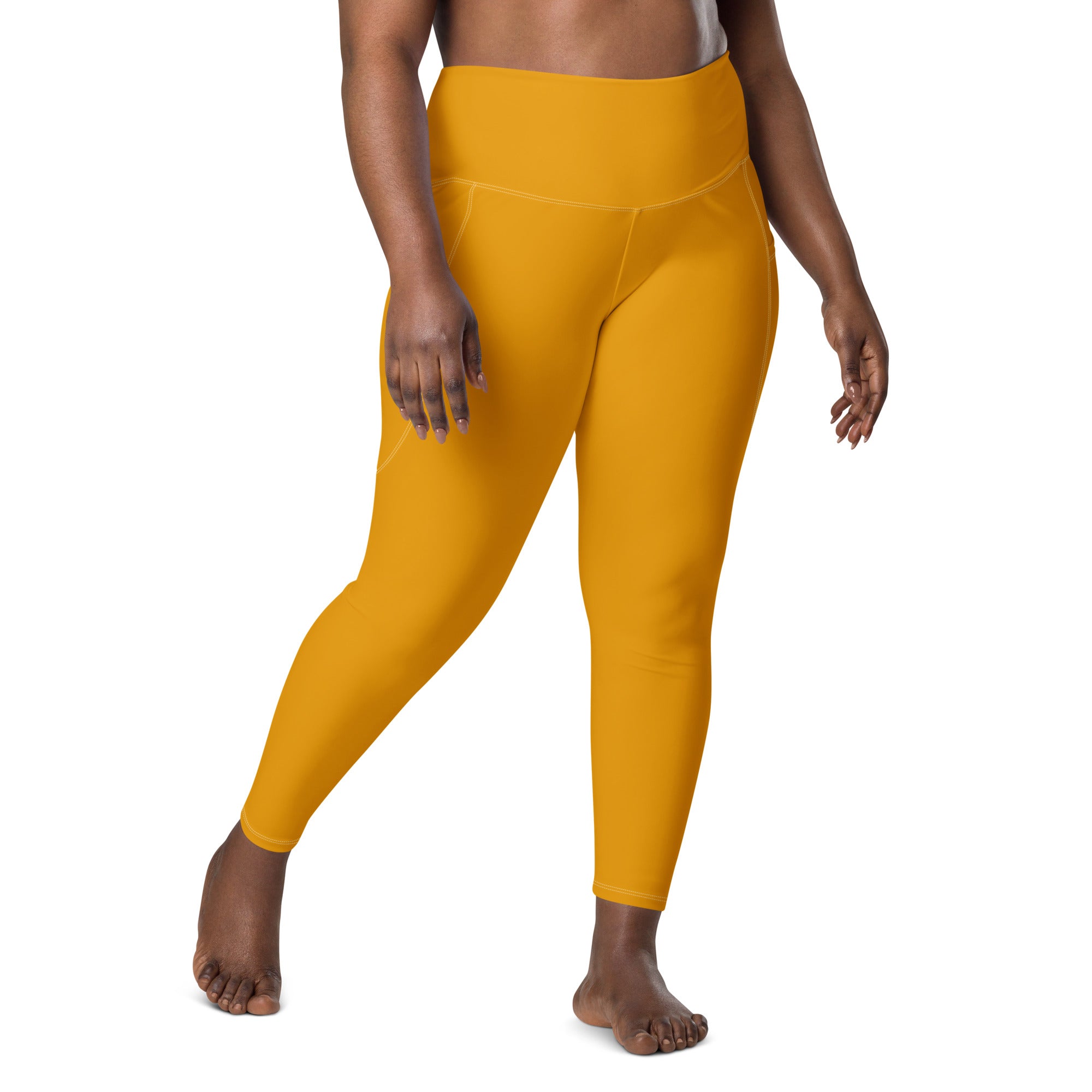 Women's-high-waisted-orange-leggings-with-pockets