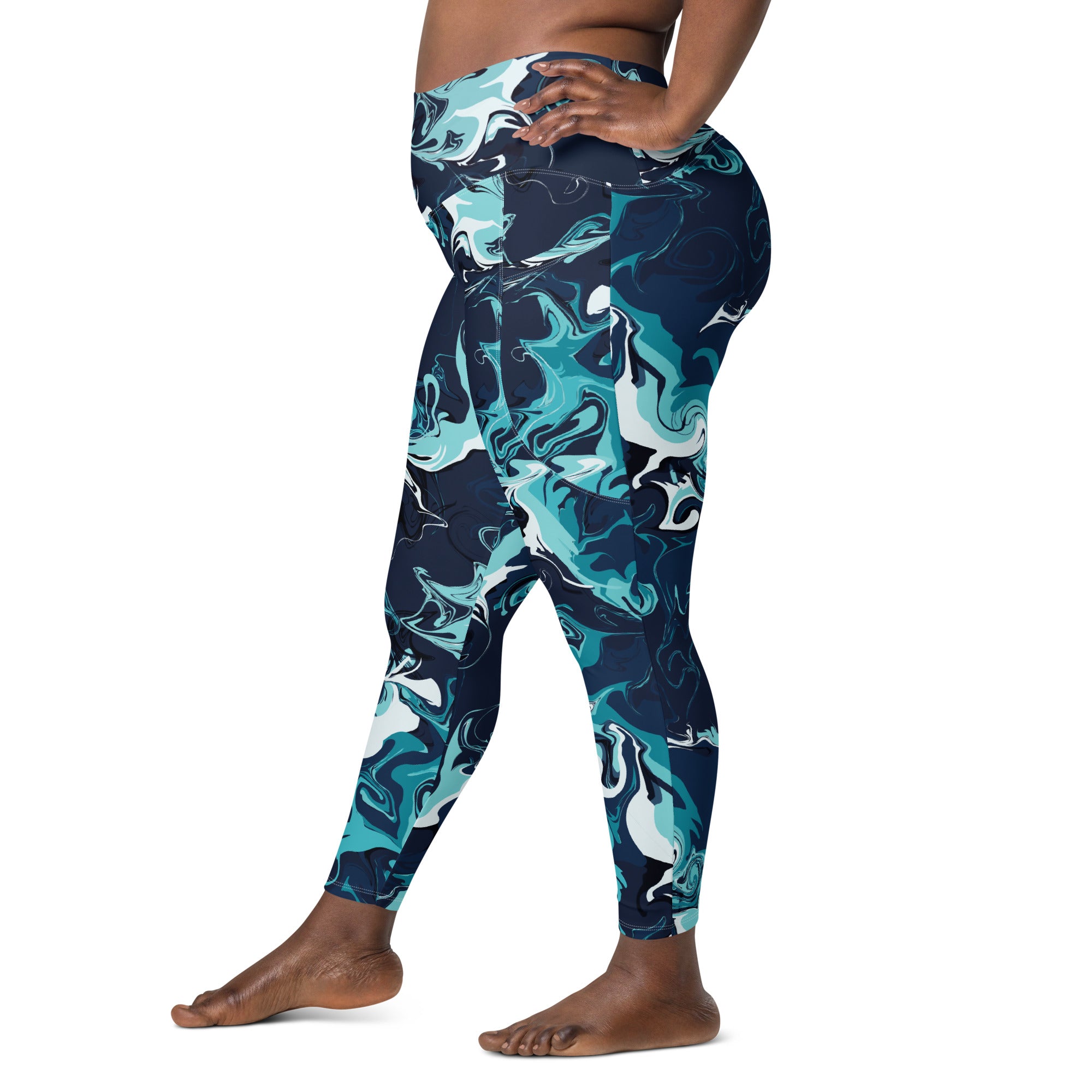 Women's-high-waisted-blue-multicolor-leggings-with-pockets