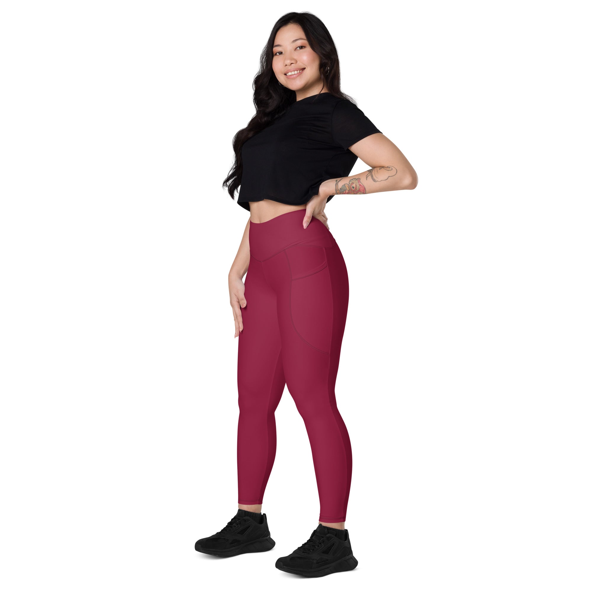 Women's-high-waisted-red-leggings-with-pockets