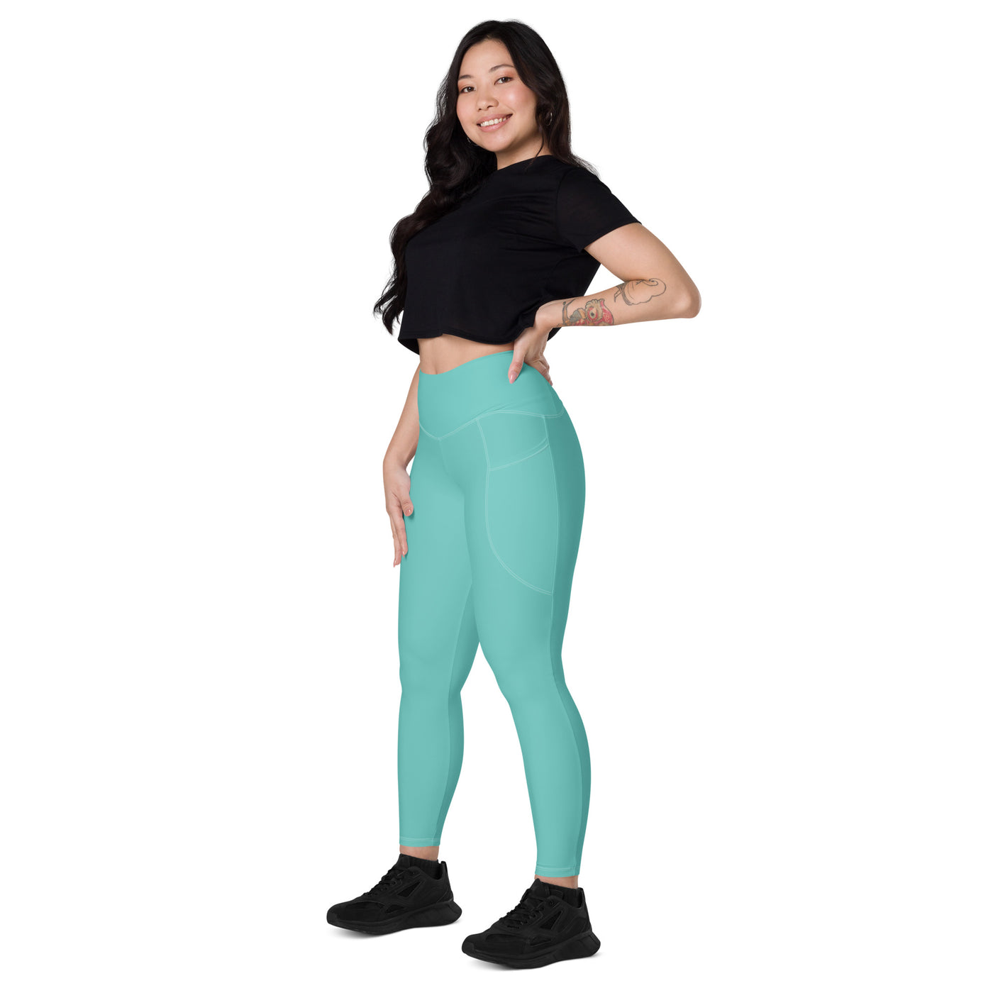 Women's-high-waisted-teal-leggings-with-pockets