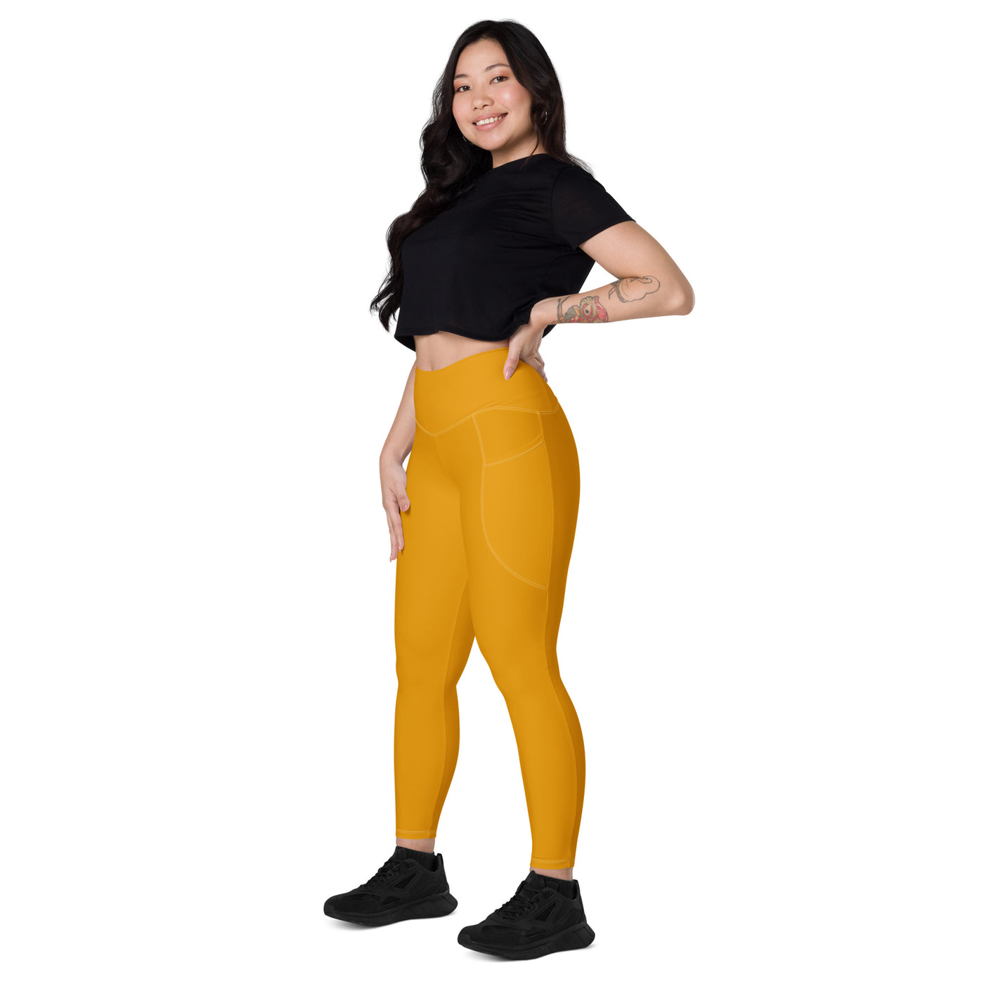 Women's-high-waisted-orange-leggings-with-pockets