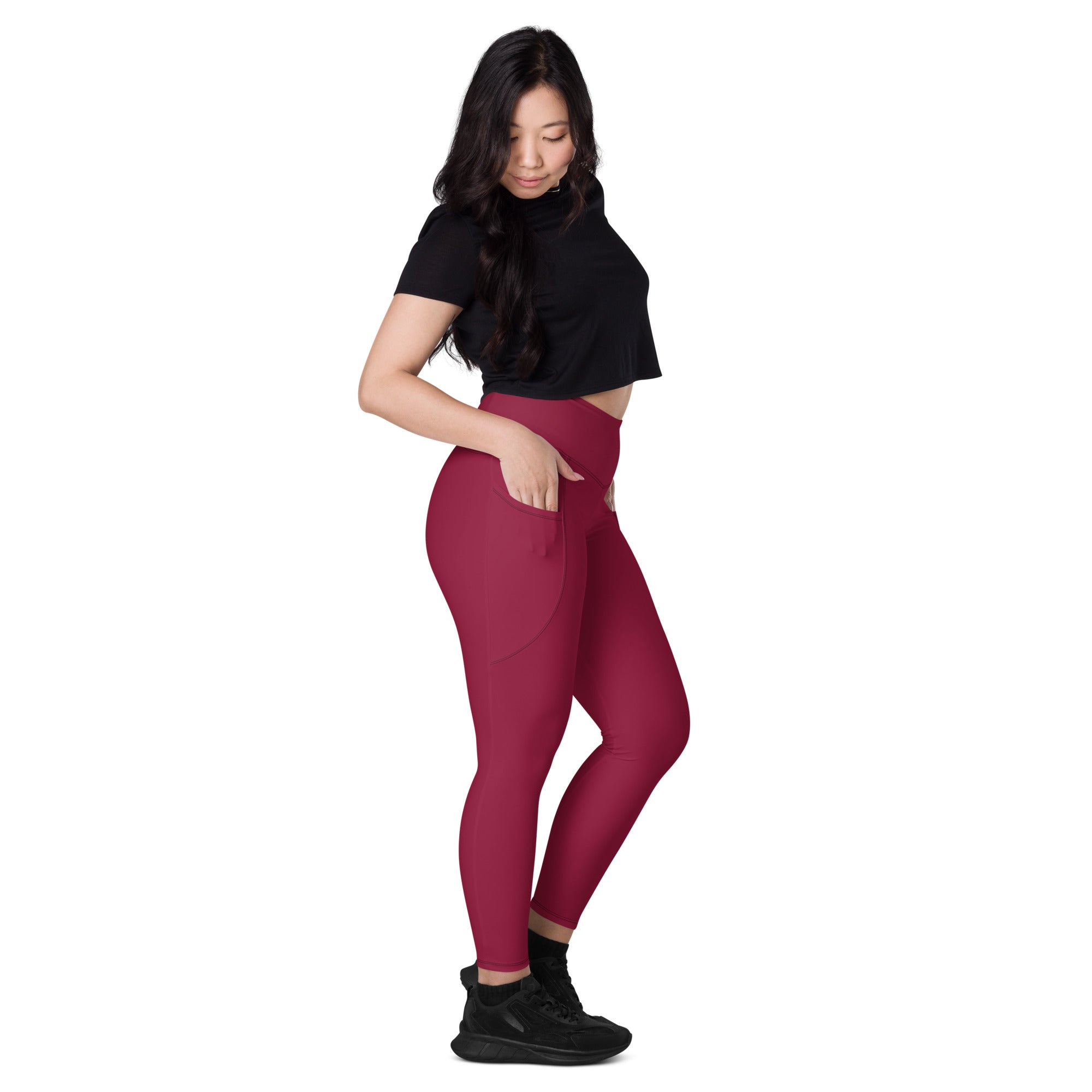 Women's-high-waisted-red-leggings-with-pockets