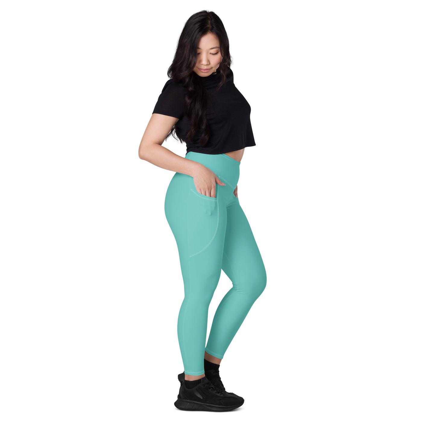 Women's-high-waisted-teal-leggings-with-pockets