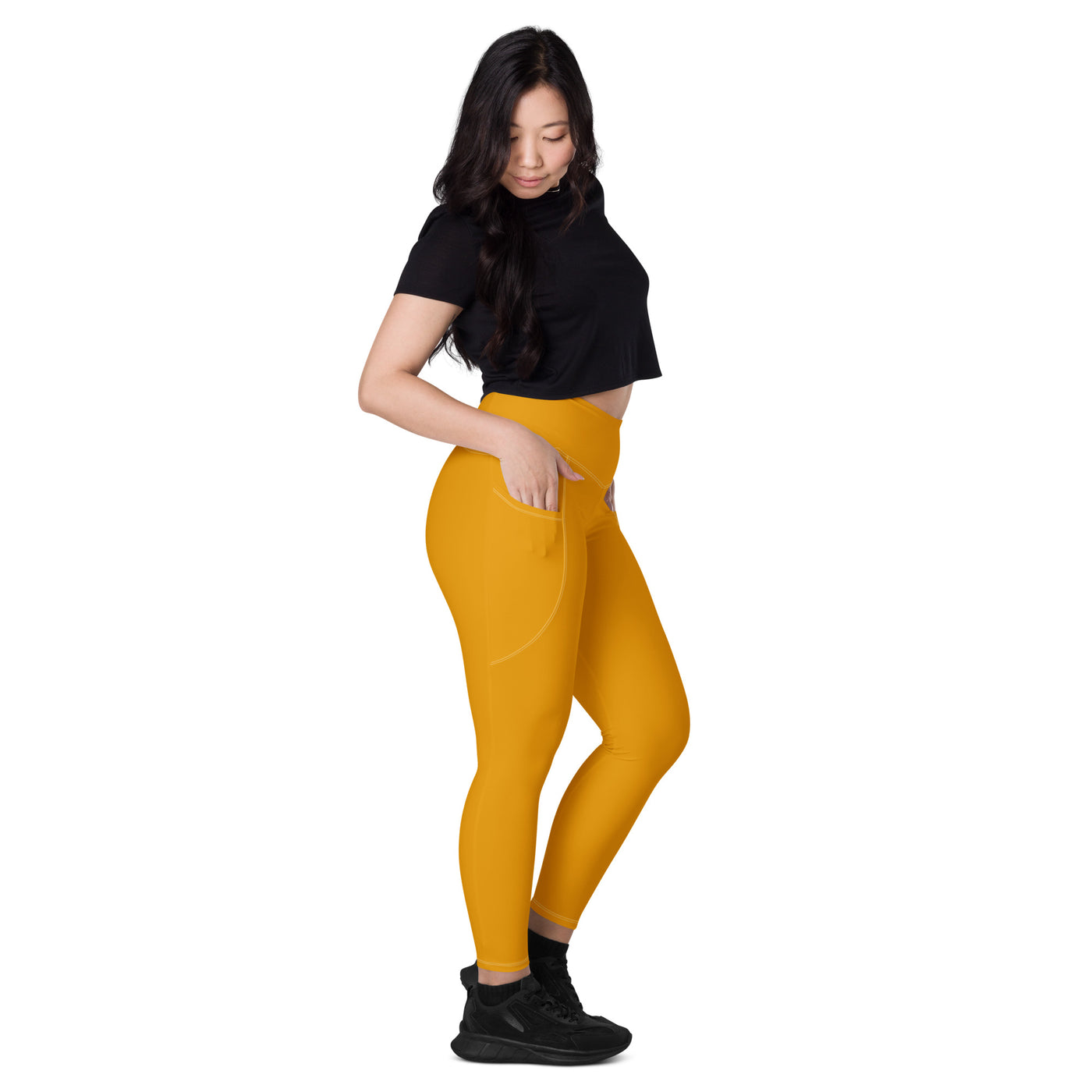 Women's-high-waisted-orange-leggings-with-pockets