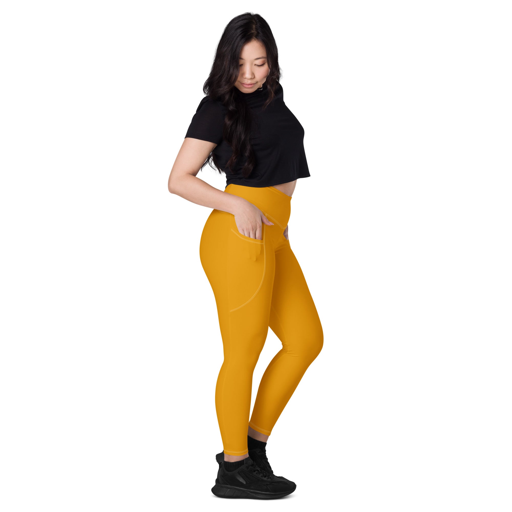 Women's-high-waisted-orange-leggings-with-pockets